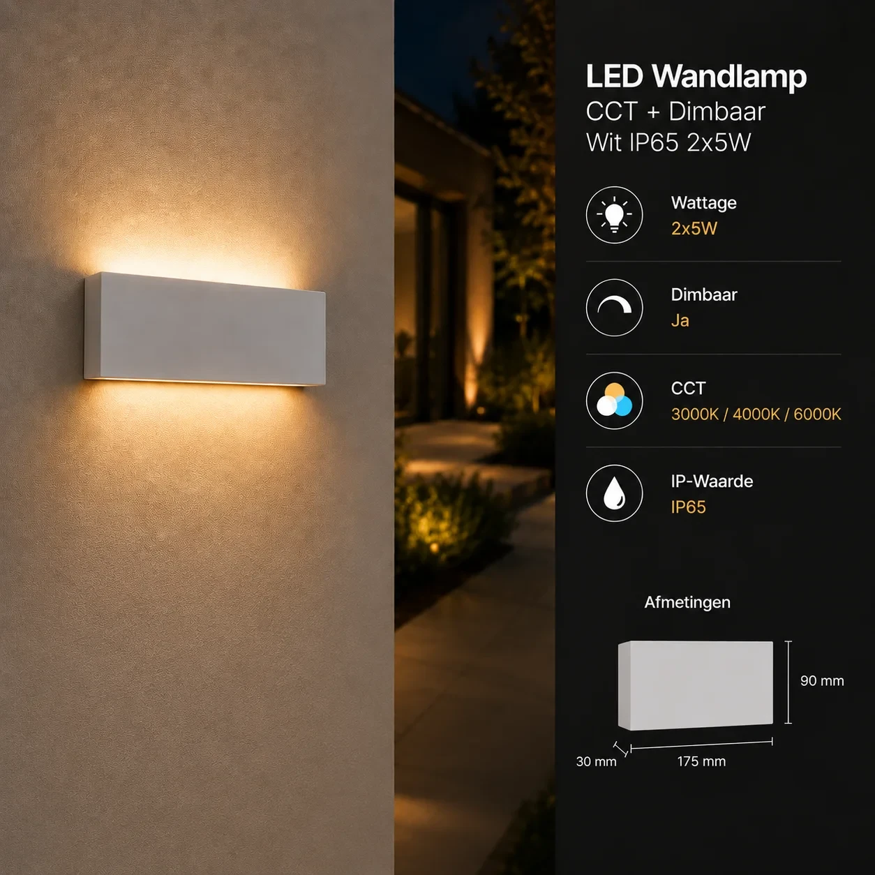 Moderne wandlamp wit, 2x5W, CCT, Aluminium, IP65