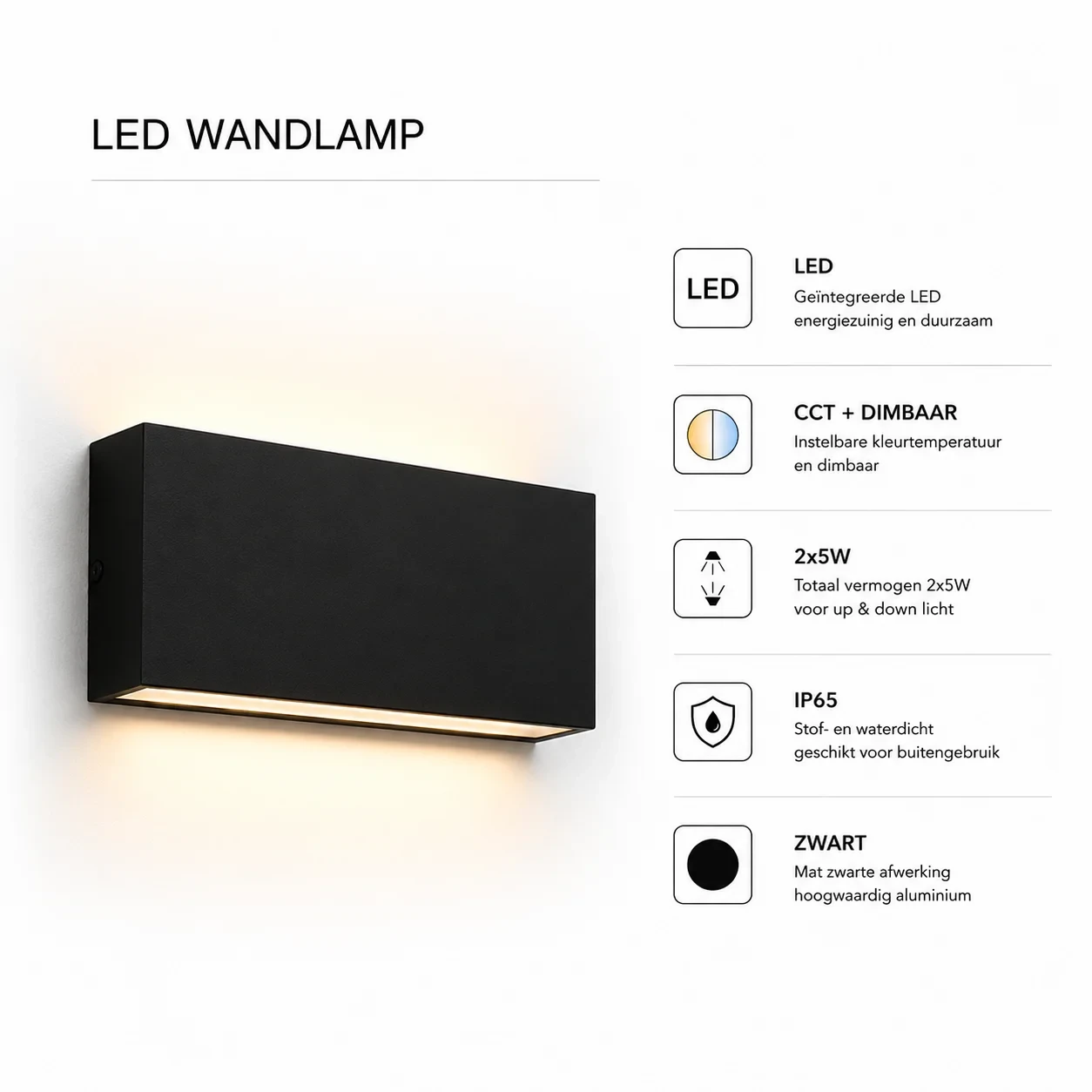 Moderne wandlamp zwart, 2x5W, CCT, Aluminium, IP65