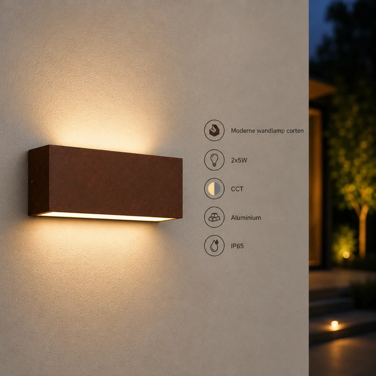 Moderne wandlamp corten, 2x5W, CCT, Aluminium, IP65