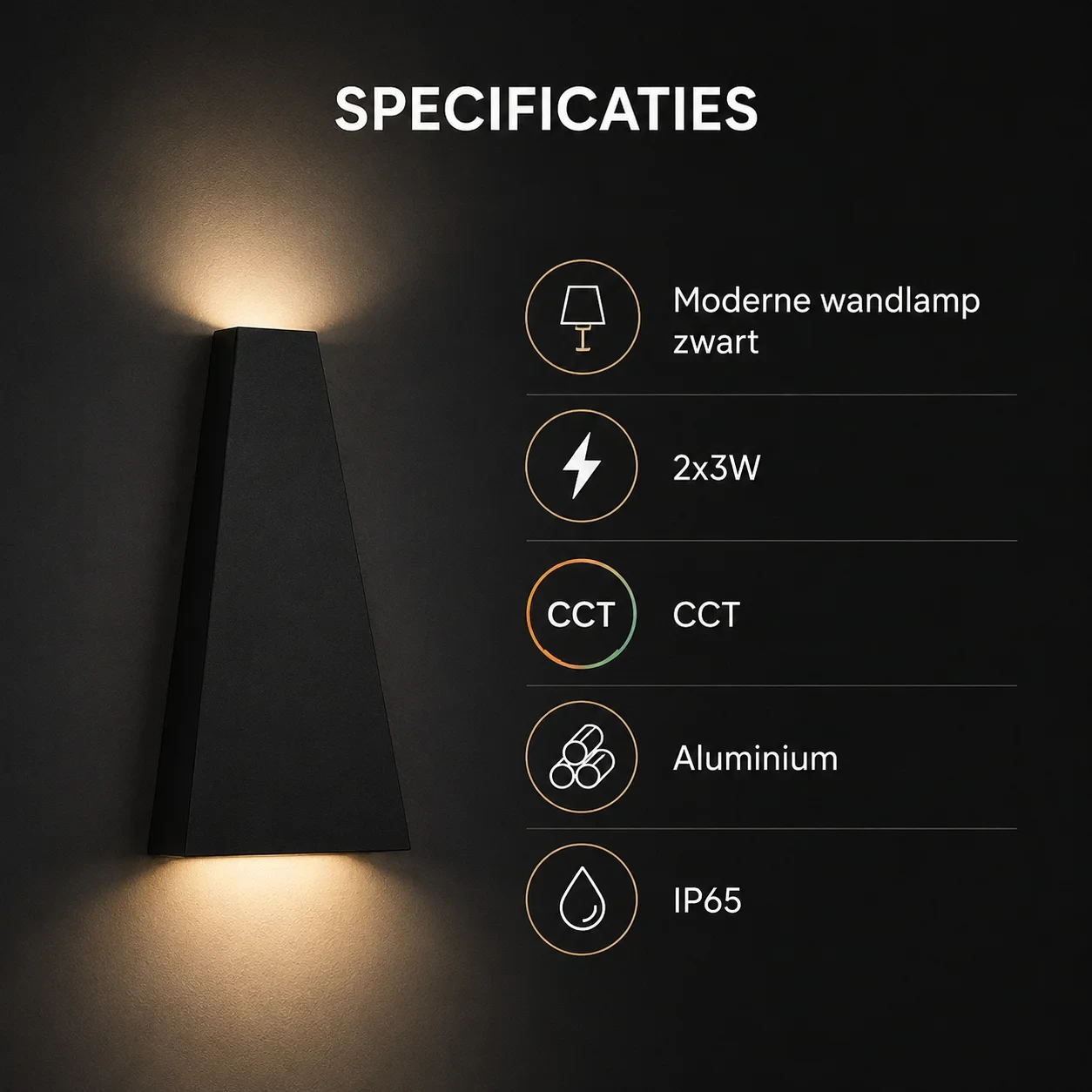 Moderne wandlamp zwart, 2x3W, CCT, Aluminium, IP65