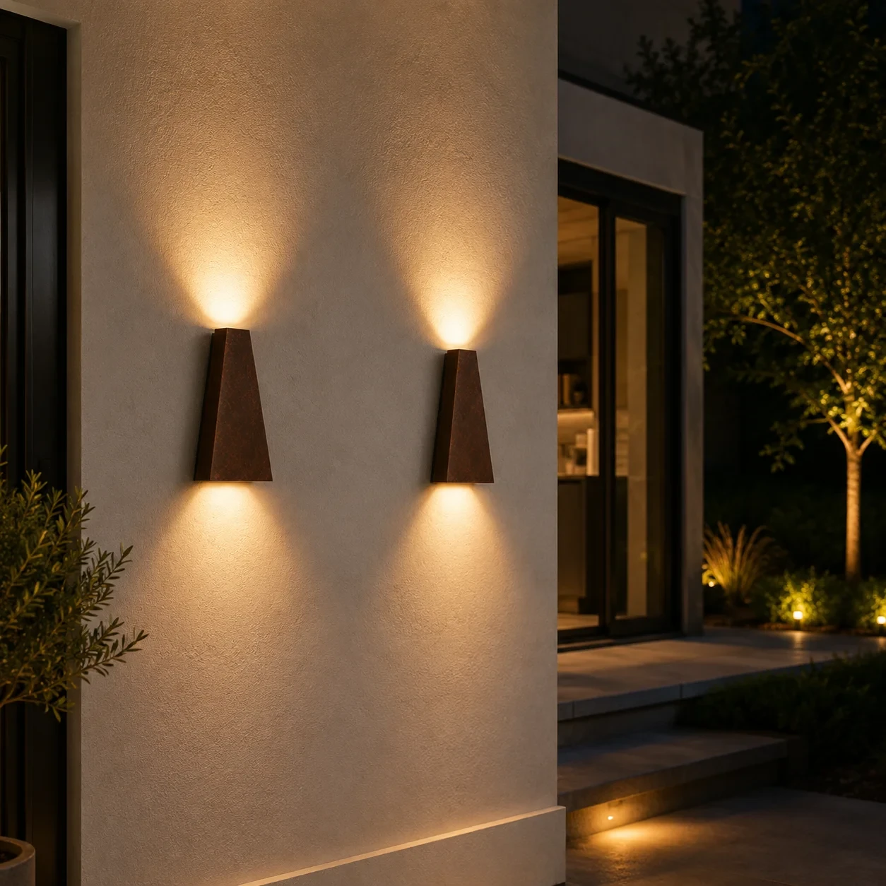 Moderne wandlamp corten, 2x3W, CCT, Aluminium, IP65,