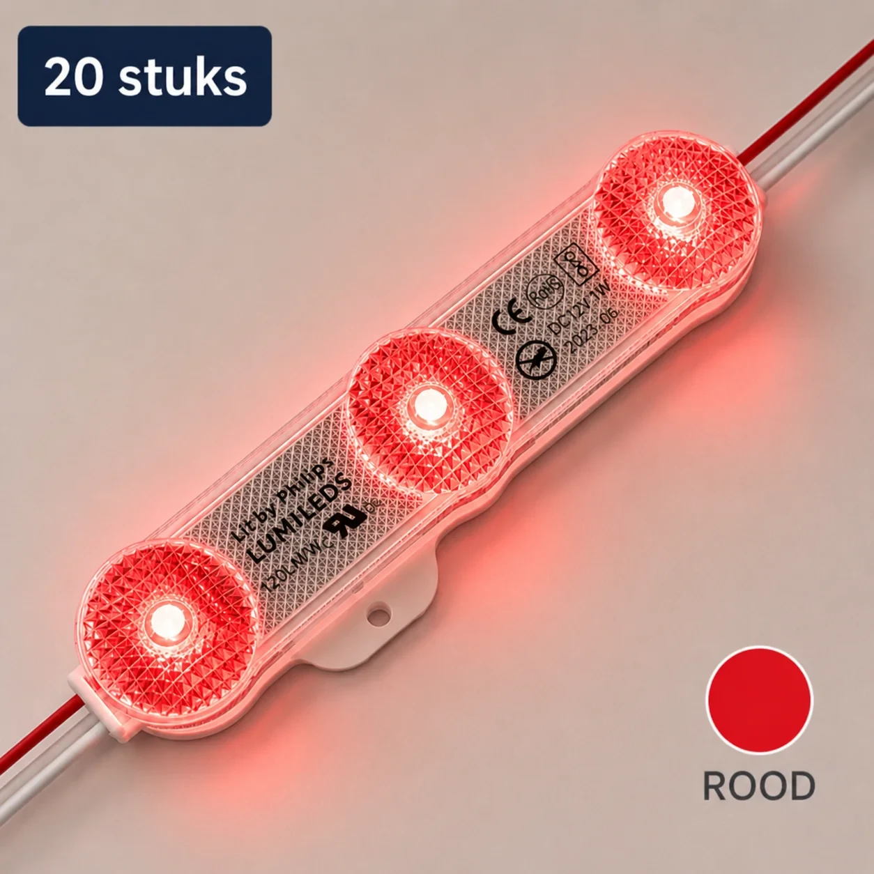 LED module, Rood, 12V, 1W, 180Lm, 180°, IP68, Set van 20 stuks
