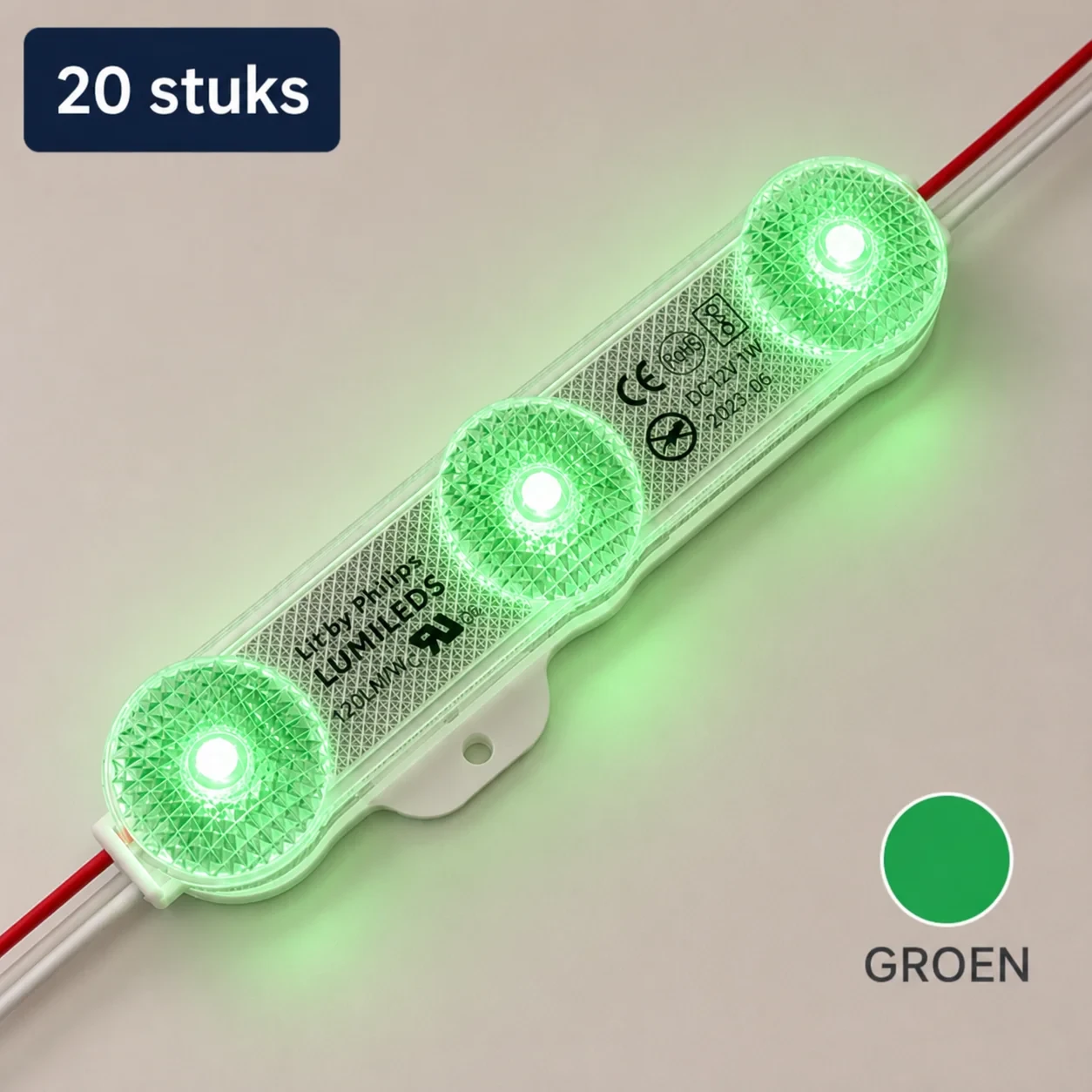 LED module, Groen, 12V, 1W, 180Lm, 180°, IP68, Set van 20 stuks
