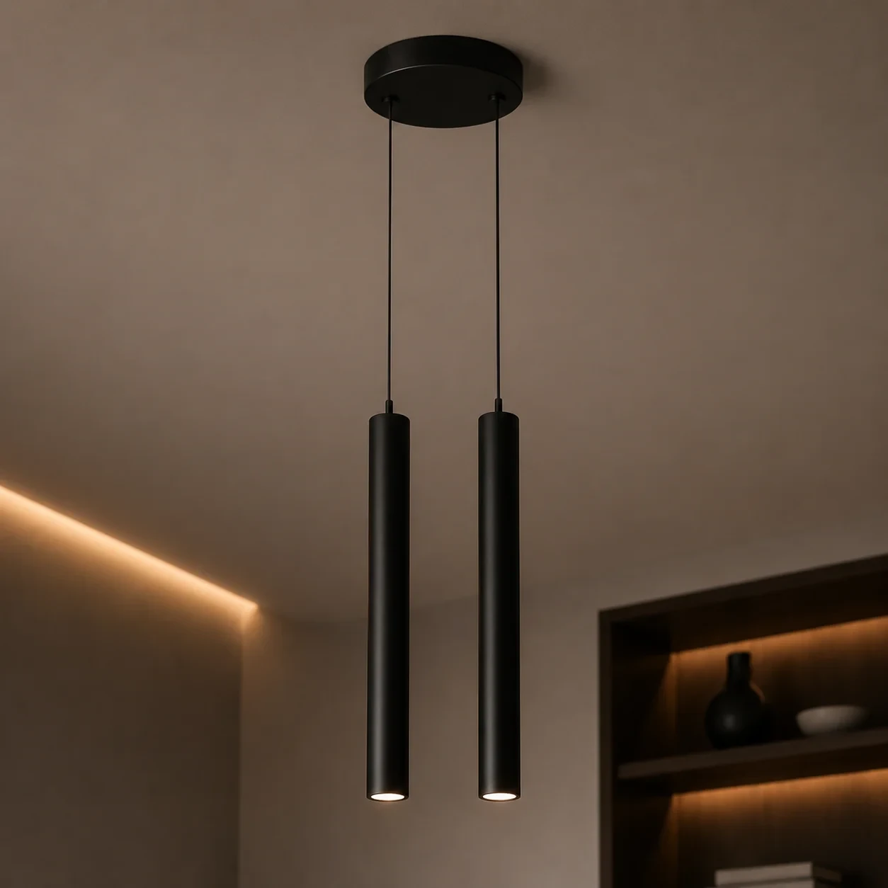 LED pendelarmatuur, 2x5W, 3CCT, dimbaar, Zwart