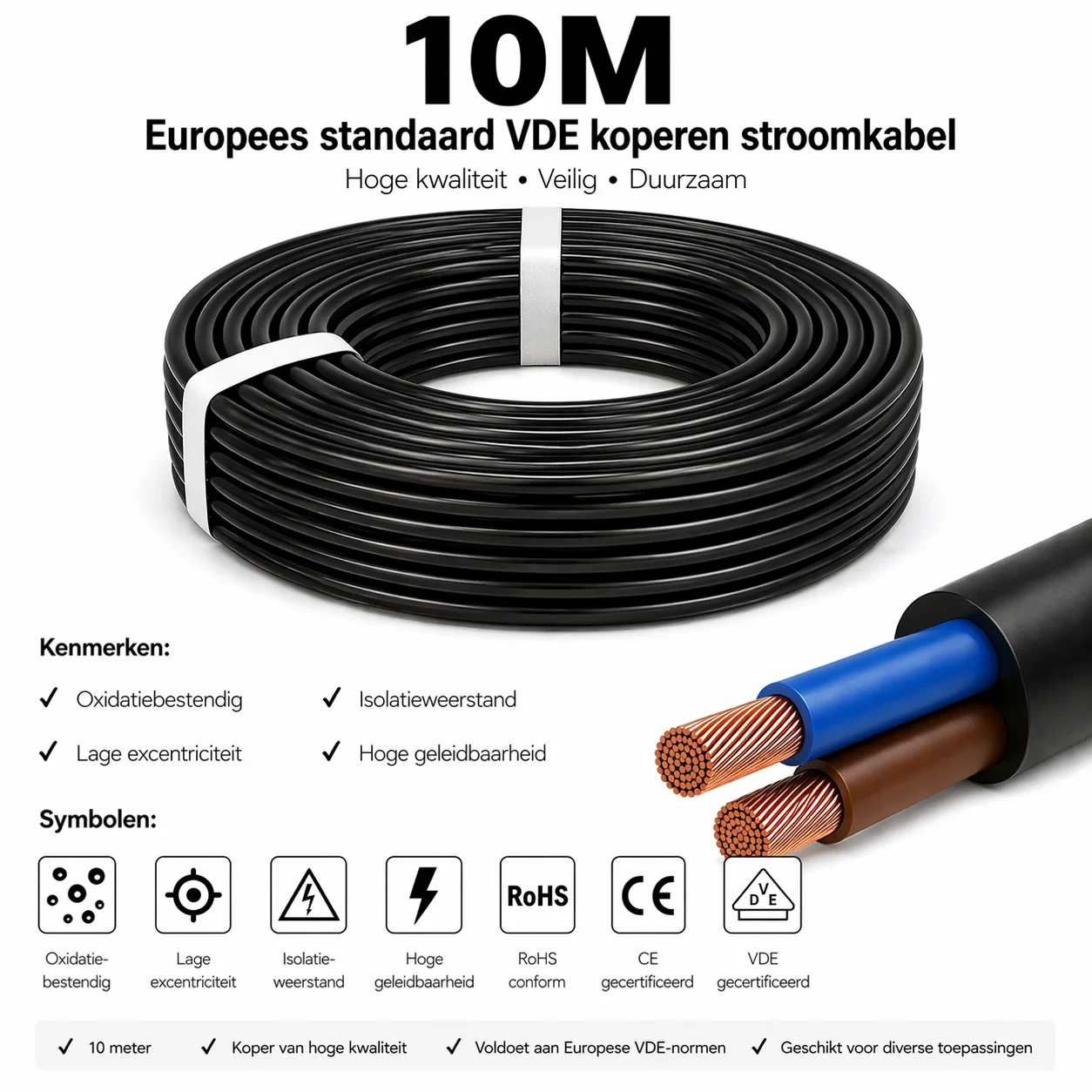 H05VV-F kabel, 2x0,75mm², 10 Meter