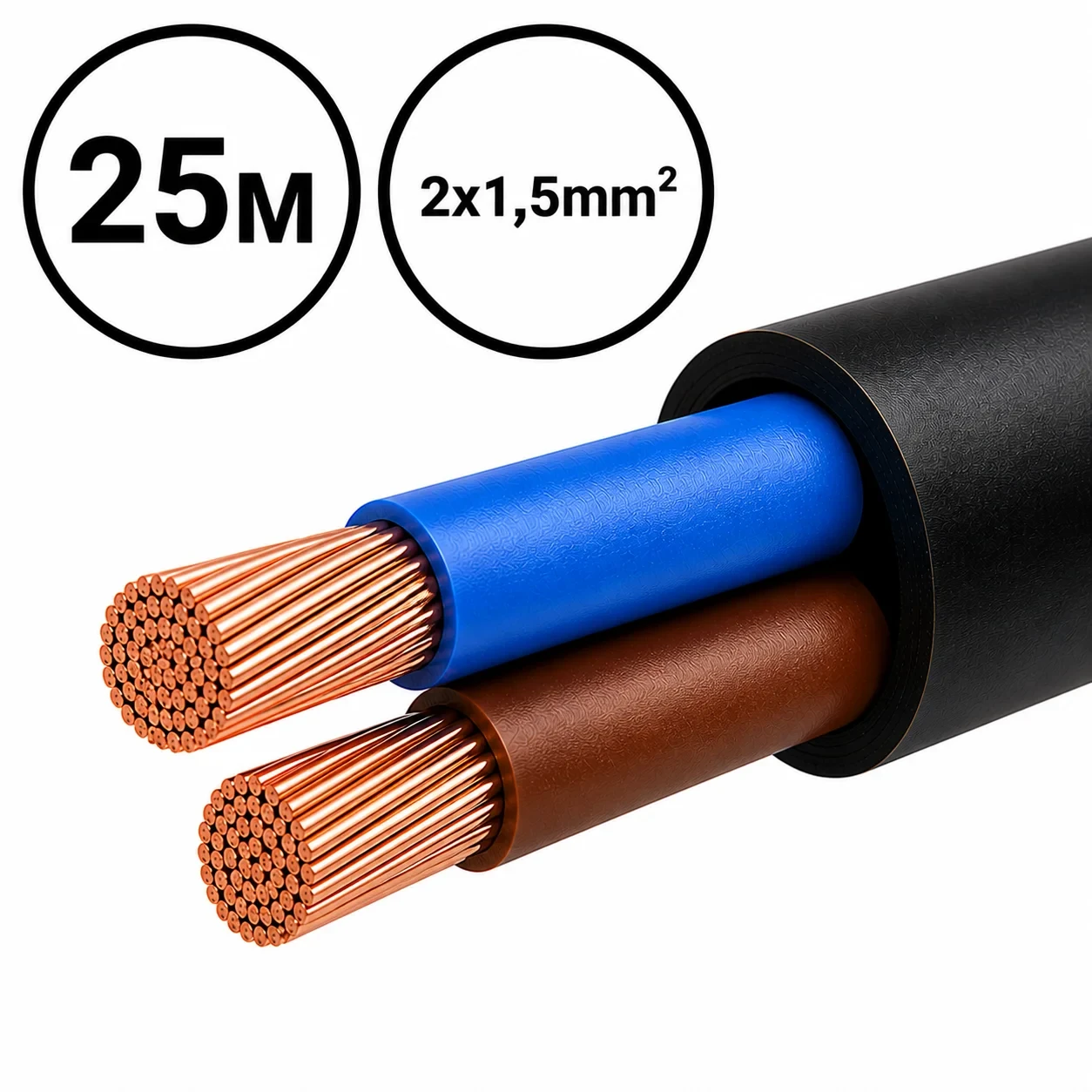 H05VV-F kabel, 2x0,75mm², 25 Meter