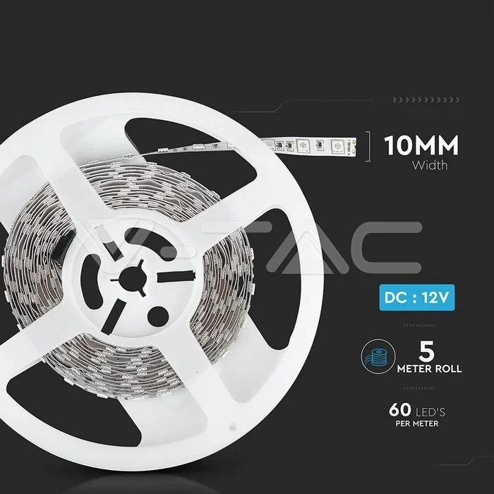 LED Strip 5 meter, 9W/m, 4000K Daglichtwit, IP20, 12V