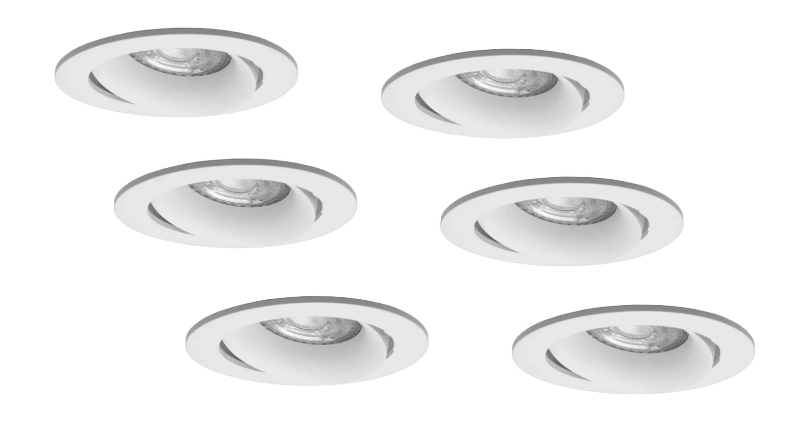 LED Inbouwspot Armatuur Set, Ø85xH22 mm, IP20, Rond, Kantelbaar 30°, Wit, 6 stuks