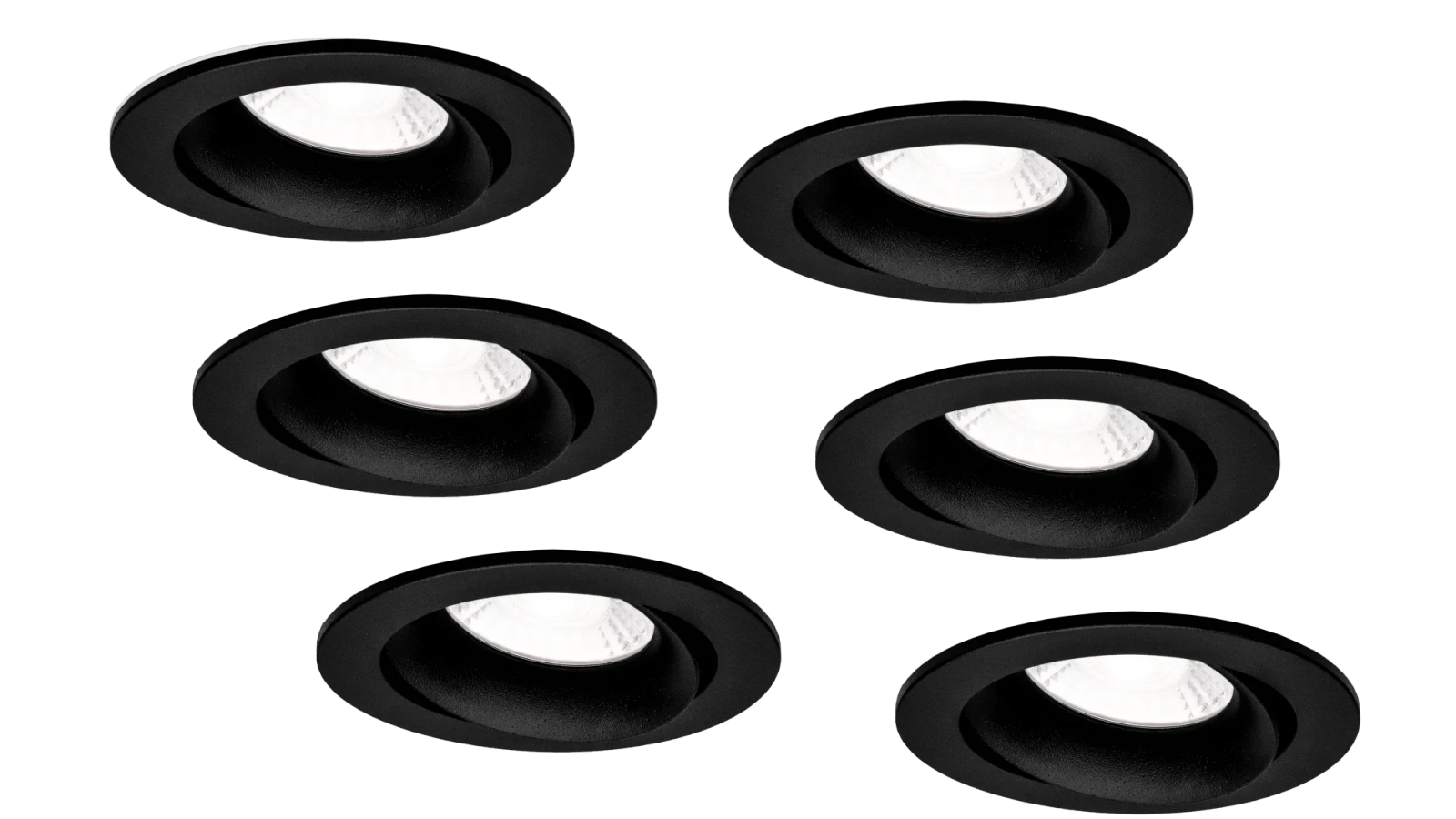 LED Inbouwspot Armatuur Set, Ø85xH22 mm, Rond, Kantelbaar 30°, Mat Zwart, 6 stuks