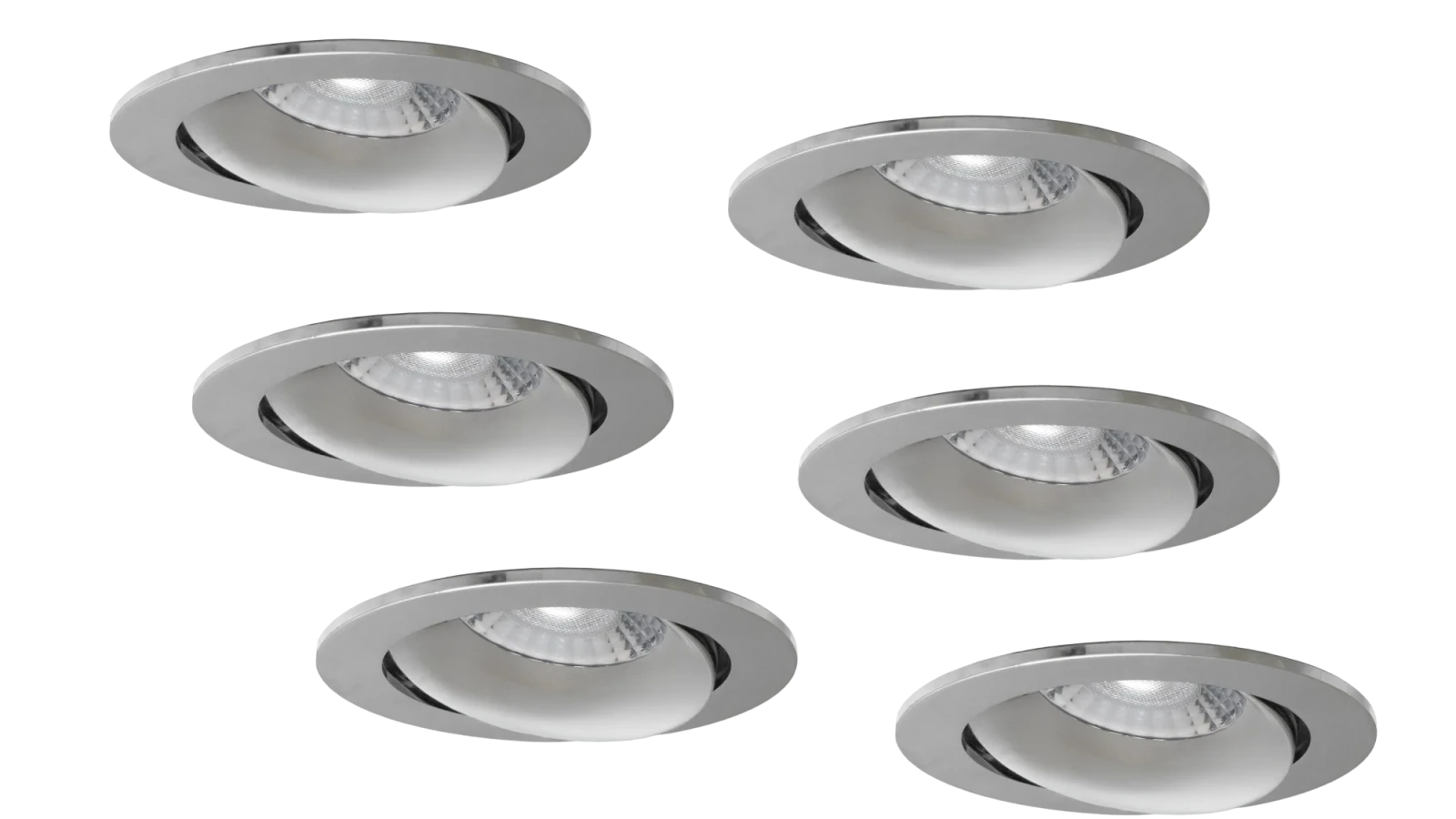 LED Inbouwspot Armatuur Set, Ø85xH22 mm, IP20, Rond, Kantelbaar 30°, Chroom, 6 stuks