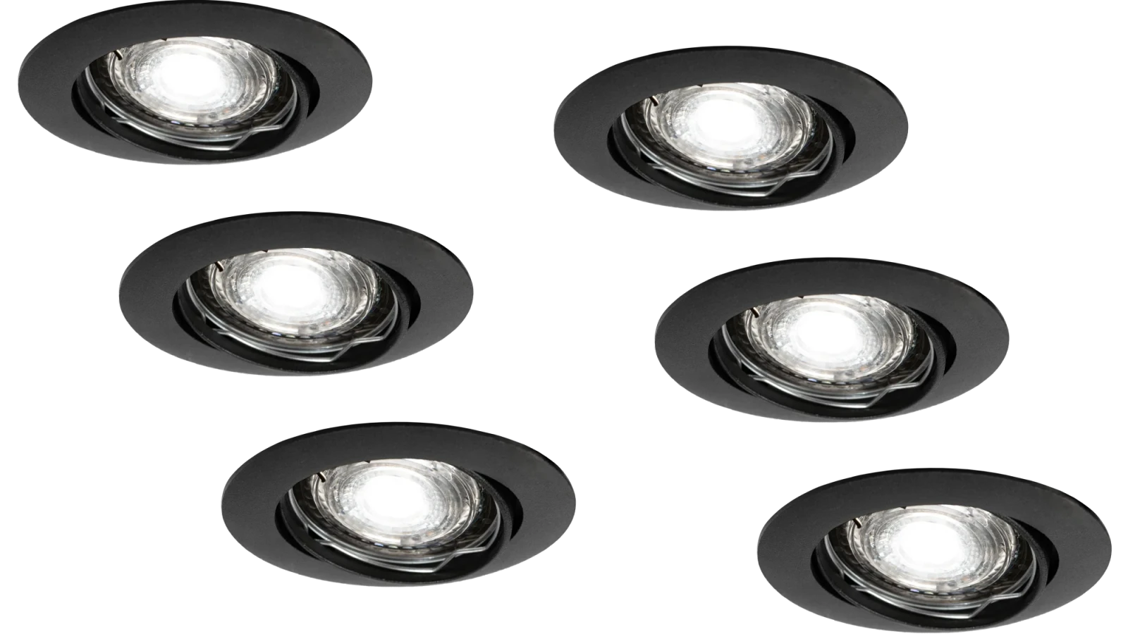 LED Inbouwspot Armatuur Set, Ø82xH22 mm, IP20, Rond, Kantelbaar 30°, Mat Zwart, 6 stuks