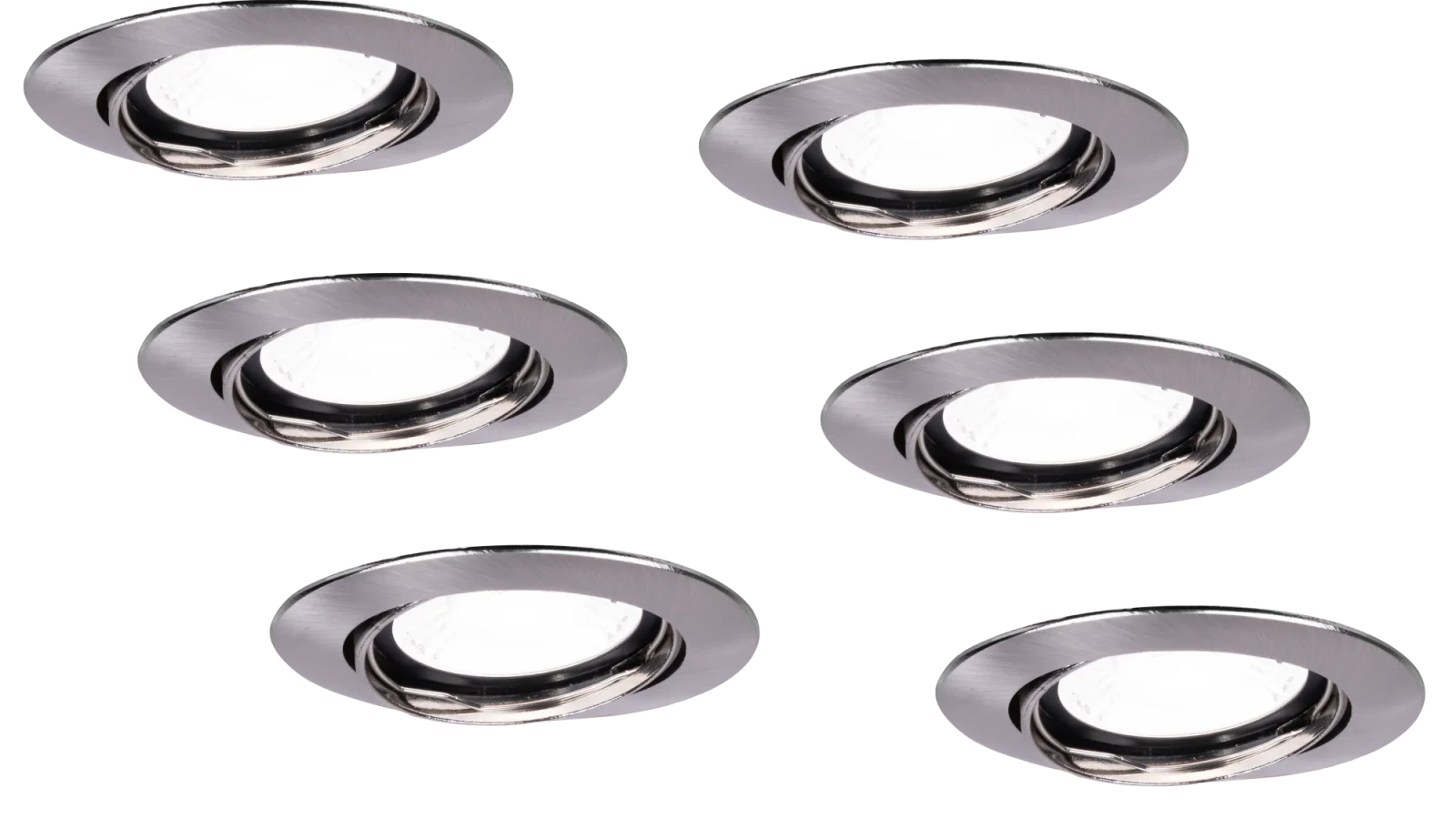 LED Inbouwspot Armatuur Set, Ø82xH22 mm, Kantelbaar 30°, Satijn Nikkel, 6 stuks