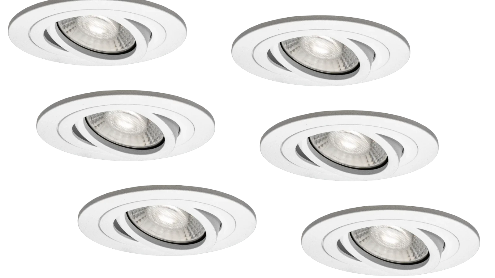 LED GU10 Inbouwspot Armatuur Set, Ø92xH23 mm, IP20, Rond, Kantelbaar 30°, Wit, 6 stuks
