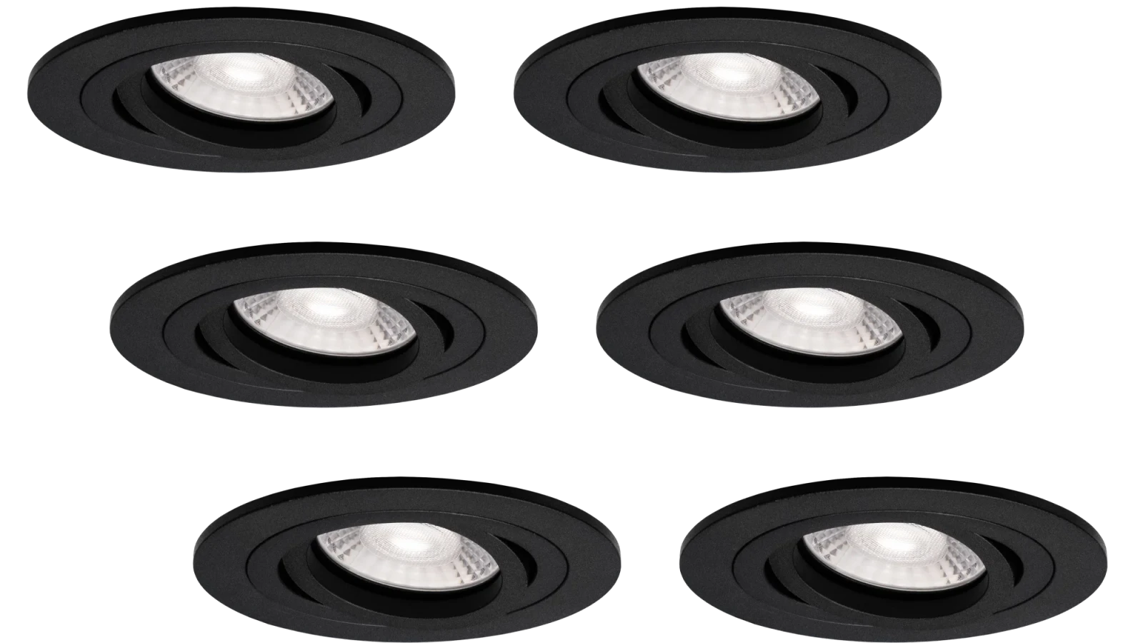 LED GU10 Inbouwspot Armatuur Set, Ø94xH22 mm, IP20, Rond, Kantelbaar 30°, Zwart, 6 stuks