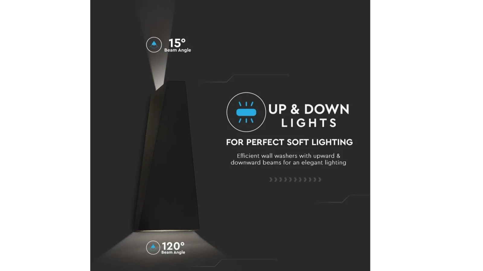 LED Wandverlichting, 3000K, IP65, Zwart