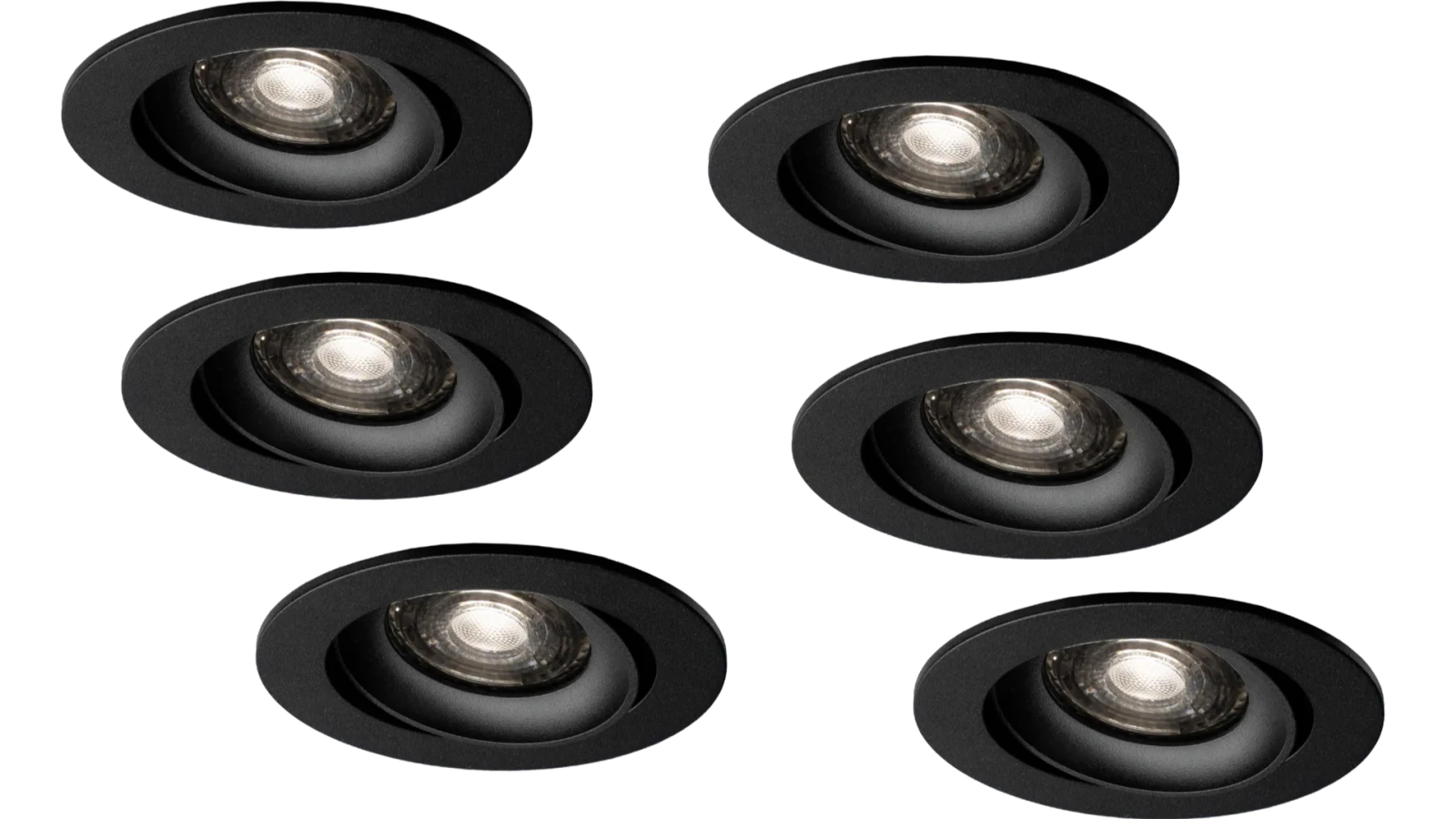 LED Inbouwspot Armatuur Set, Ø81xH24 mm, Rond, Kantelbaar, Mat Zwart, 6 stuks