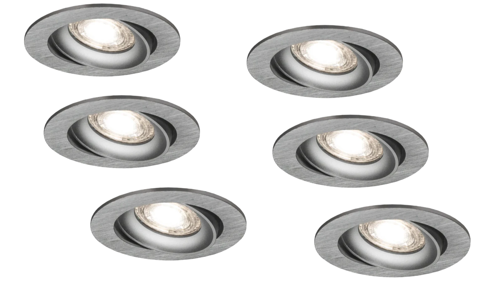 LED Inbouwspot Armatuur Set, Ø81xH24 mm, Kantelbaar, Geborsteld Aluminium, 6 stuks