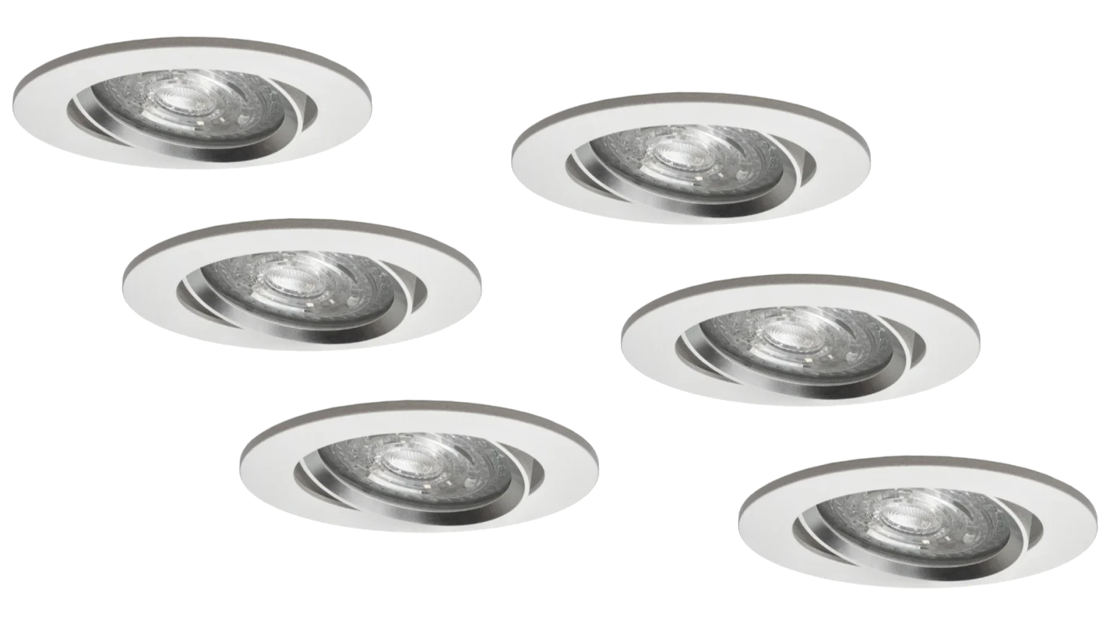LED GU10 Inbouwspot Armatuur Set, Ø81xH24 mm, Kantelbaar, Wit en Zilver, 6 stuks