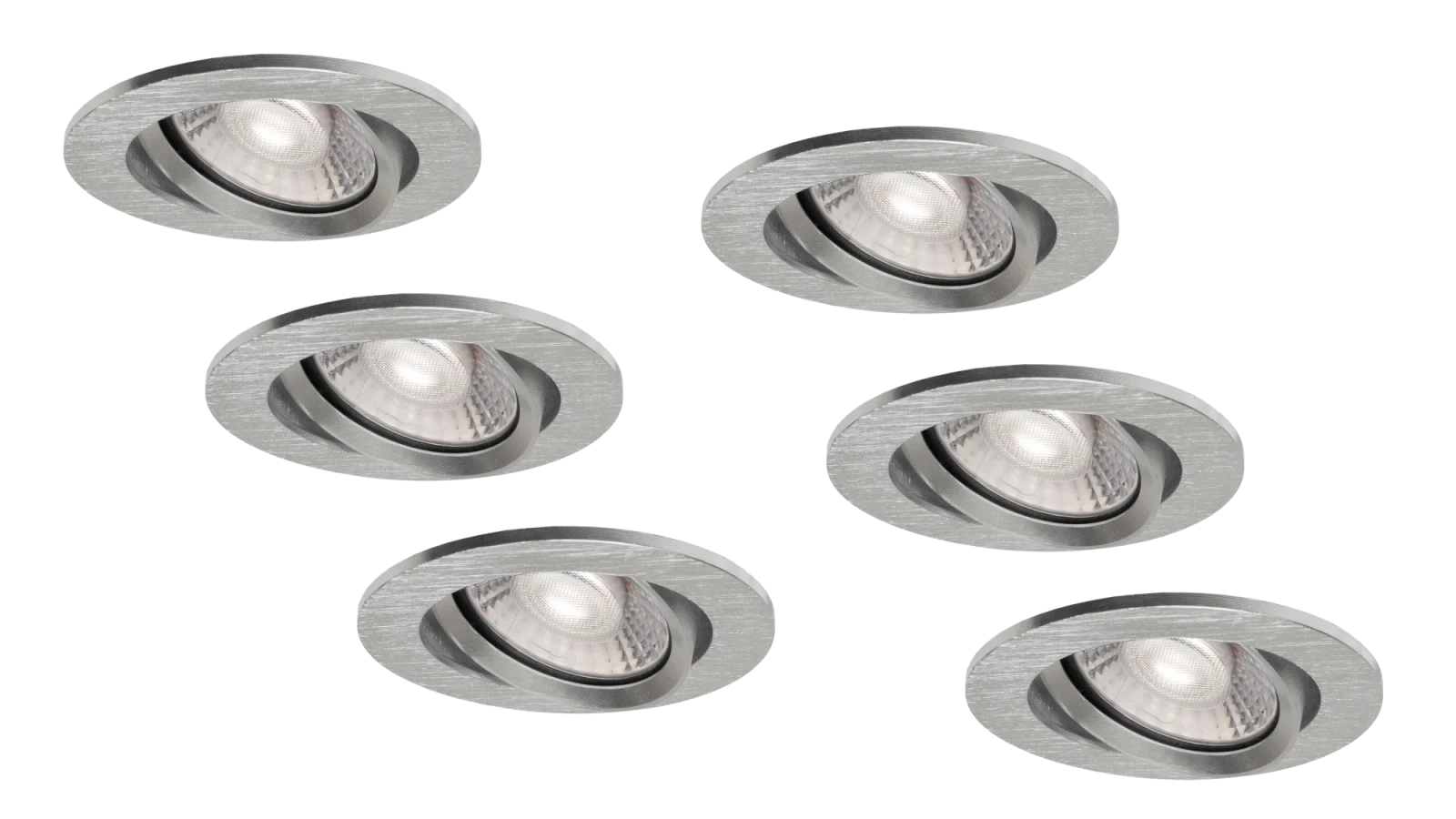 LED GU10 Inbouwspot Armatuur Set, Ø81xH24 mm, Kantelbaar, Geborsteld Aluminium, 6 stuks
