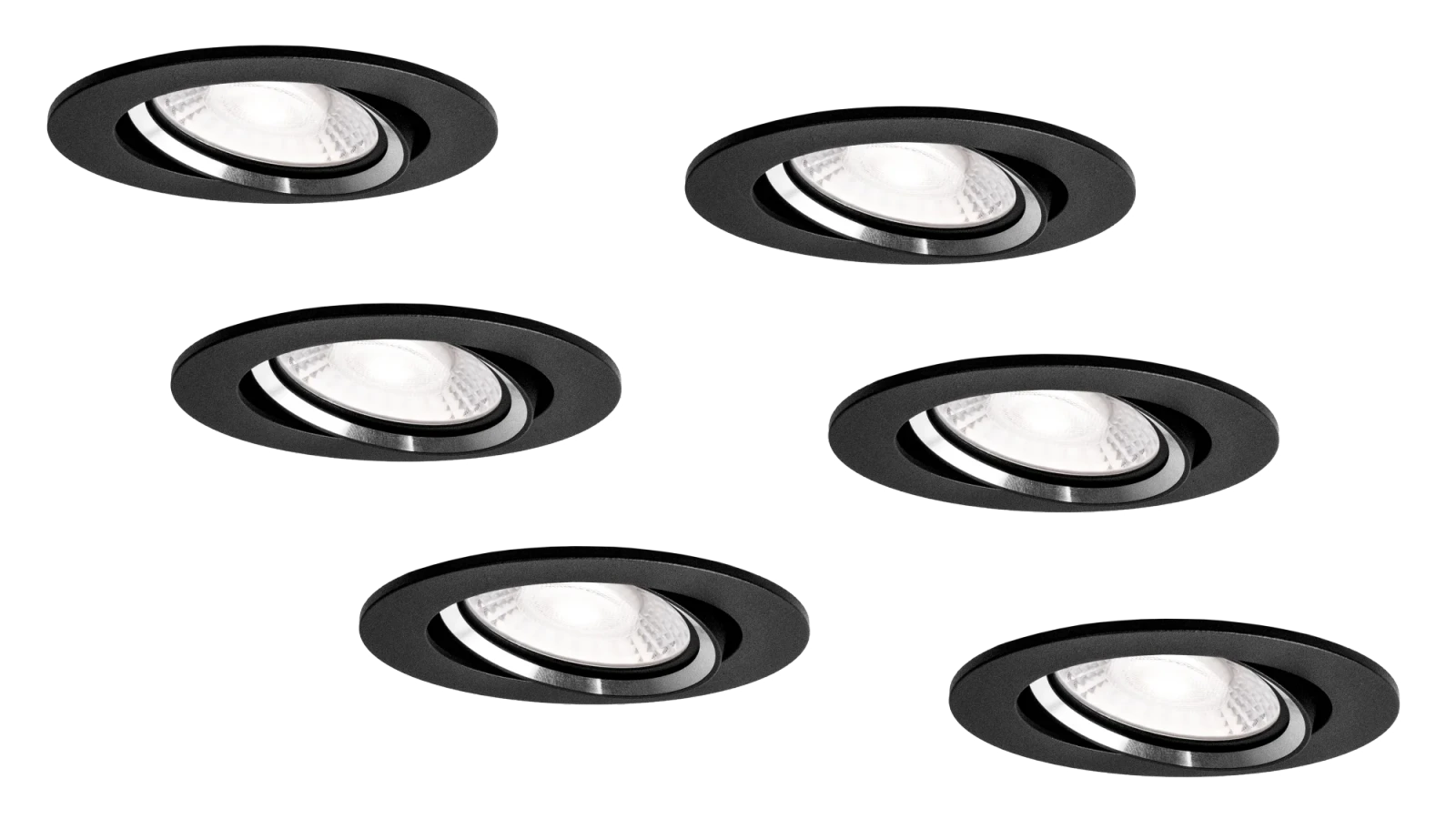 LED GU10 Inbouwspot Armatuur Set, Ø81xH24 mm, Kantelbaar, Mat Zwart en Zilver, 6 stuks