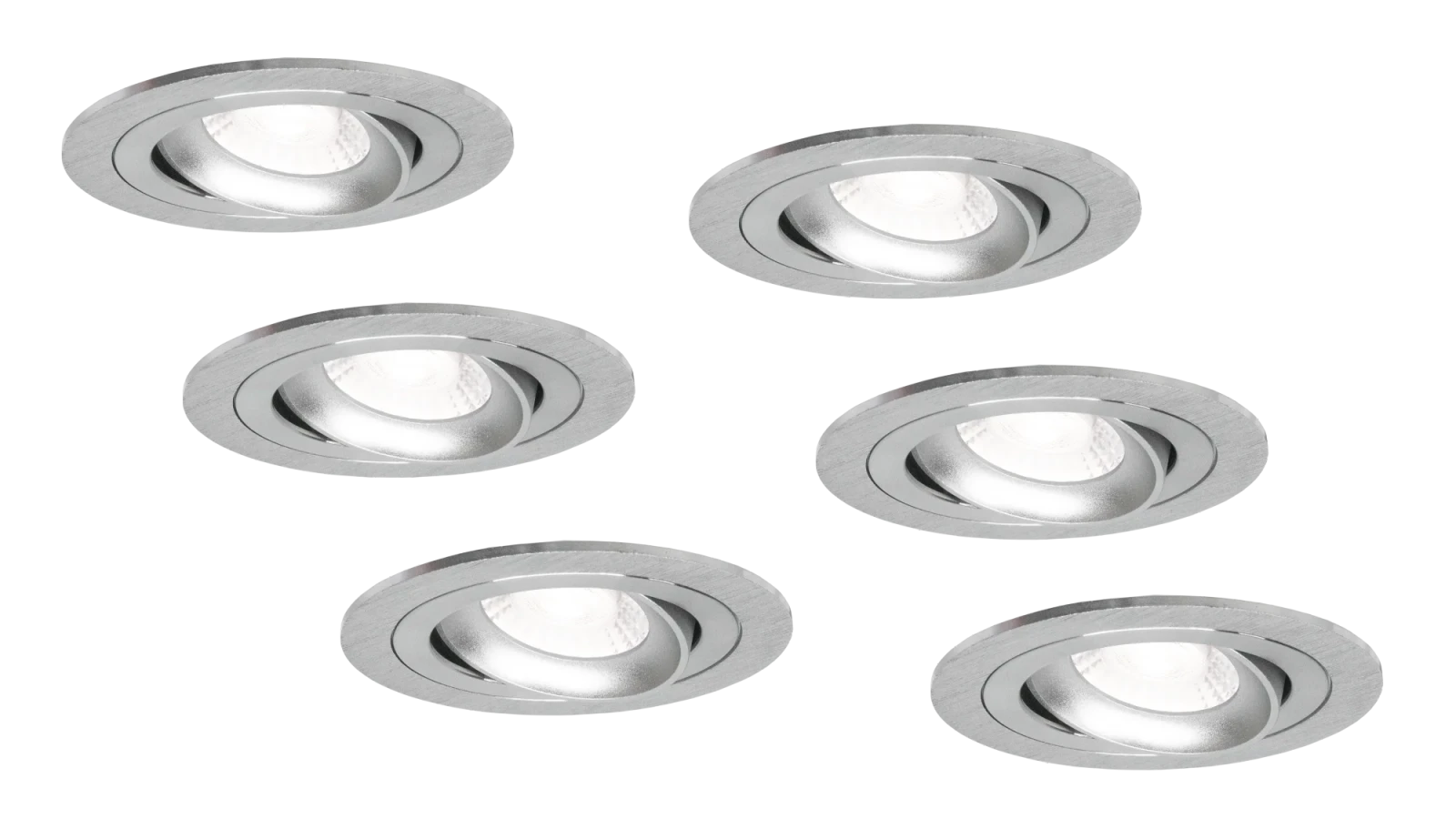 LED GU10 Inbouwspot Armatuur Set, Ø92xH23 mm, Kantelbaar, Geborsteld Aluminium en Zilver, 6 stuks
