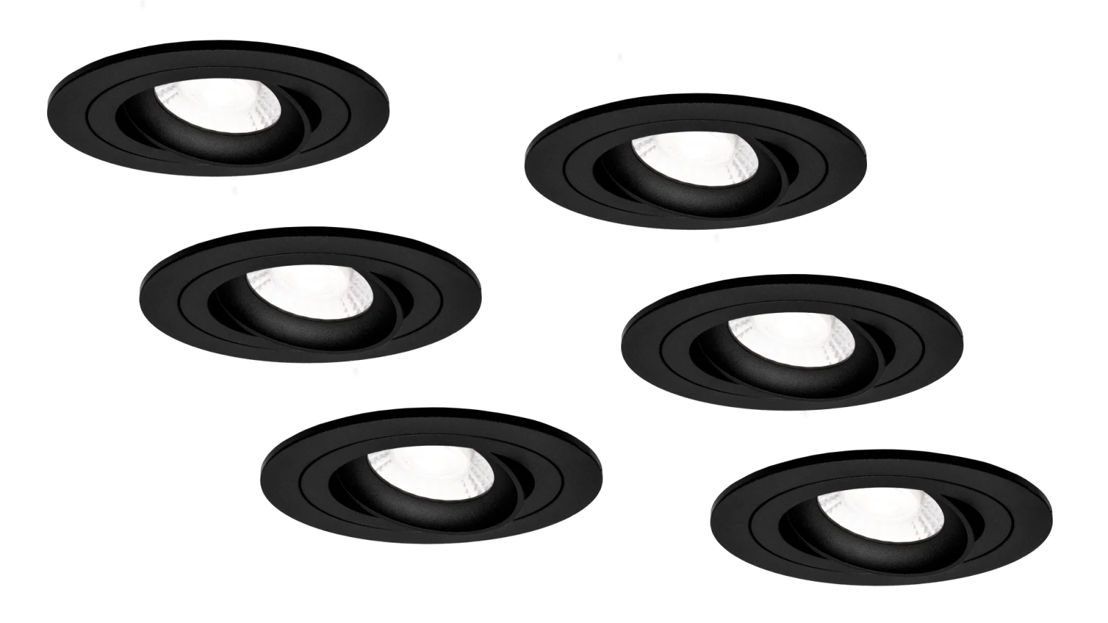 LED GU10 Inbouwspot Armatuur Set, Ø92xH23 mm, Kantelbaar, Mat Zwart, 6 stuks