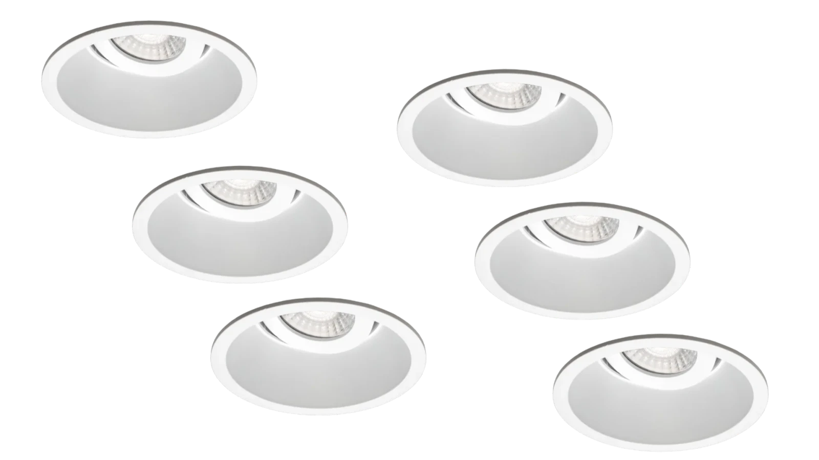 LED Inbouwspot Armatuur Set, Ø100xH52 mm, Rond, Kantelbaar 30°, Wit, 6 stuks