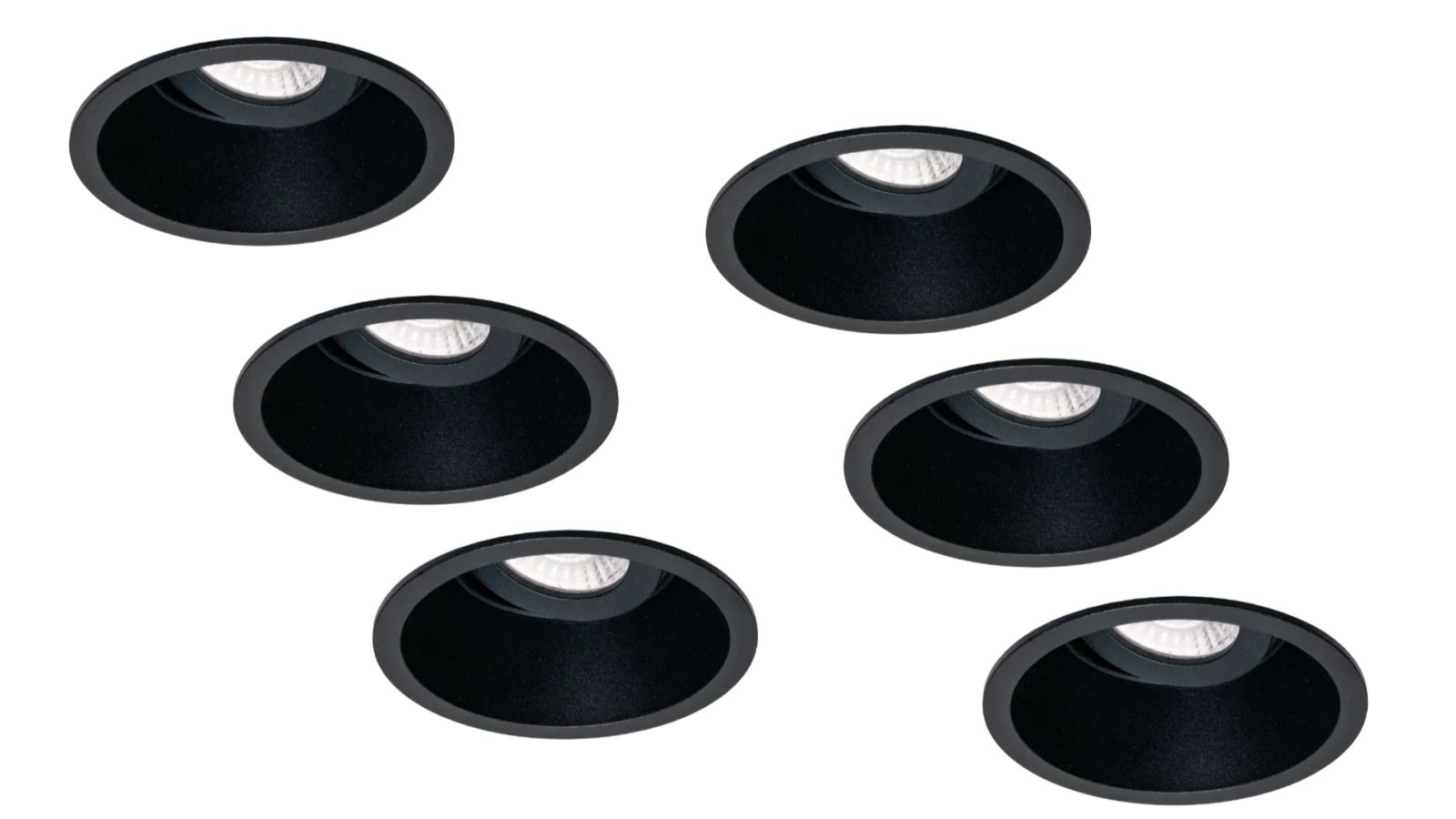 LED Inbouwspot Armatuur Set, Ø100xH52 mm, Rond, Kantelbaar 30°, Mat Zwart, 6 stuks