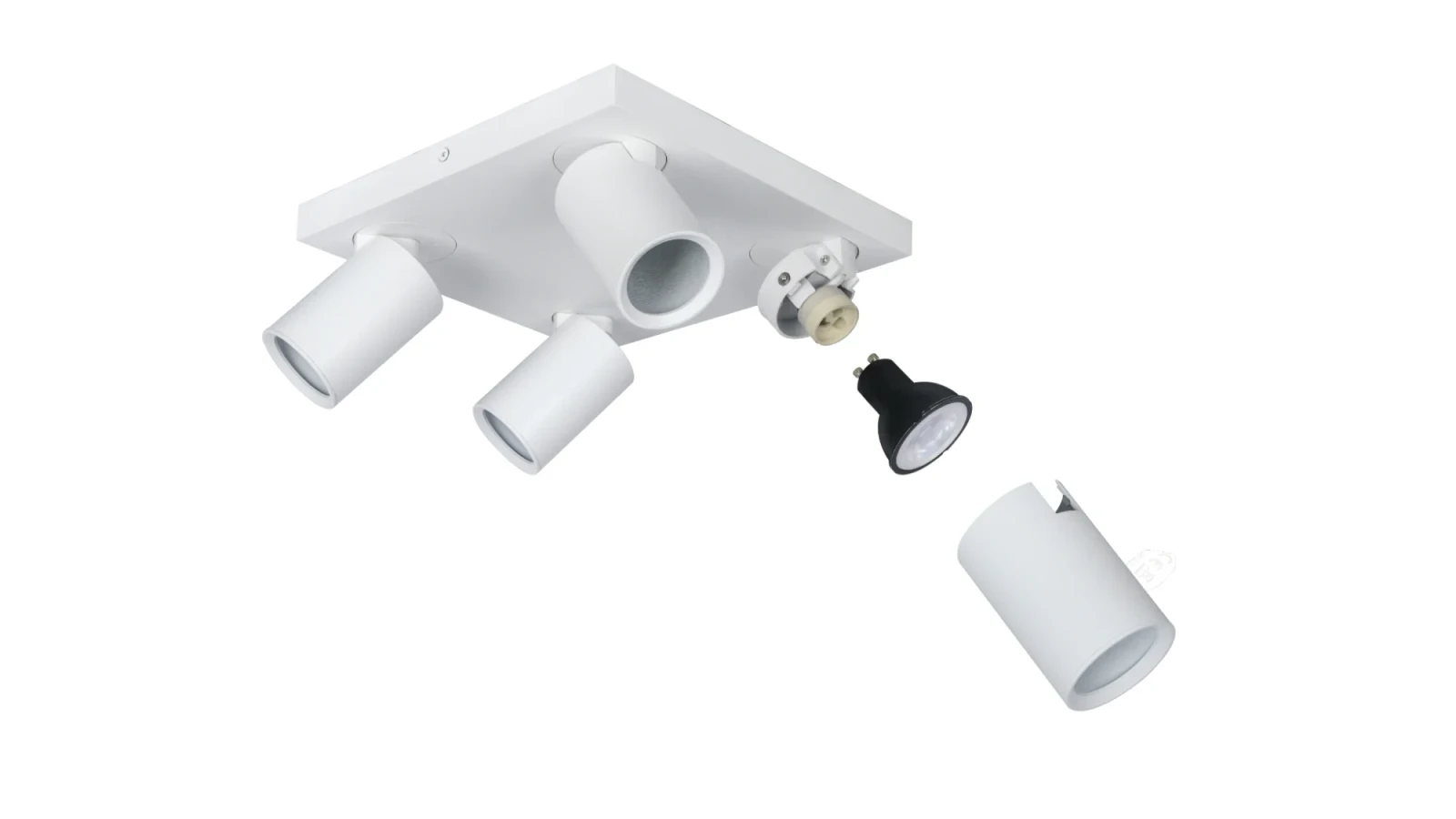 LED Plafondspot vierkant NOVA4 S, 4-Lichts, Kantelbaar, GU10, Wit