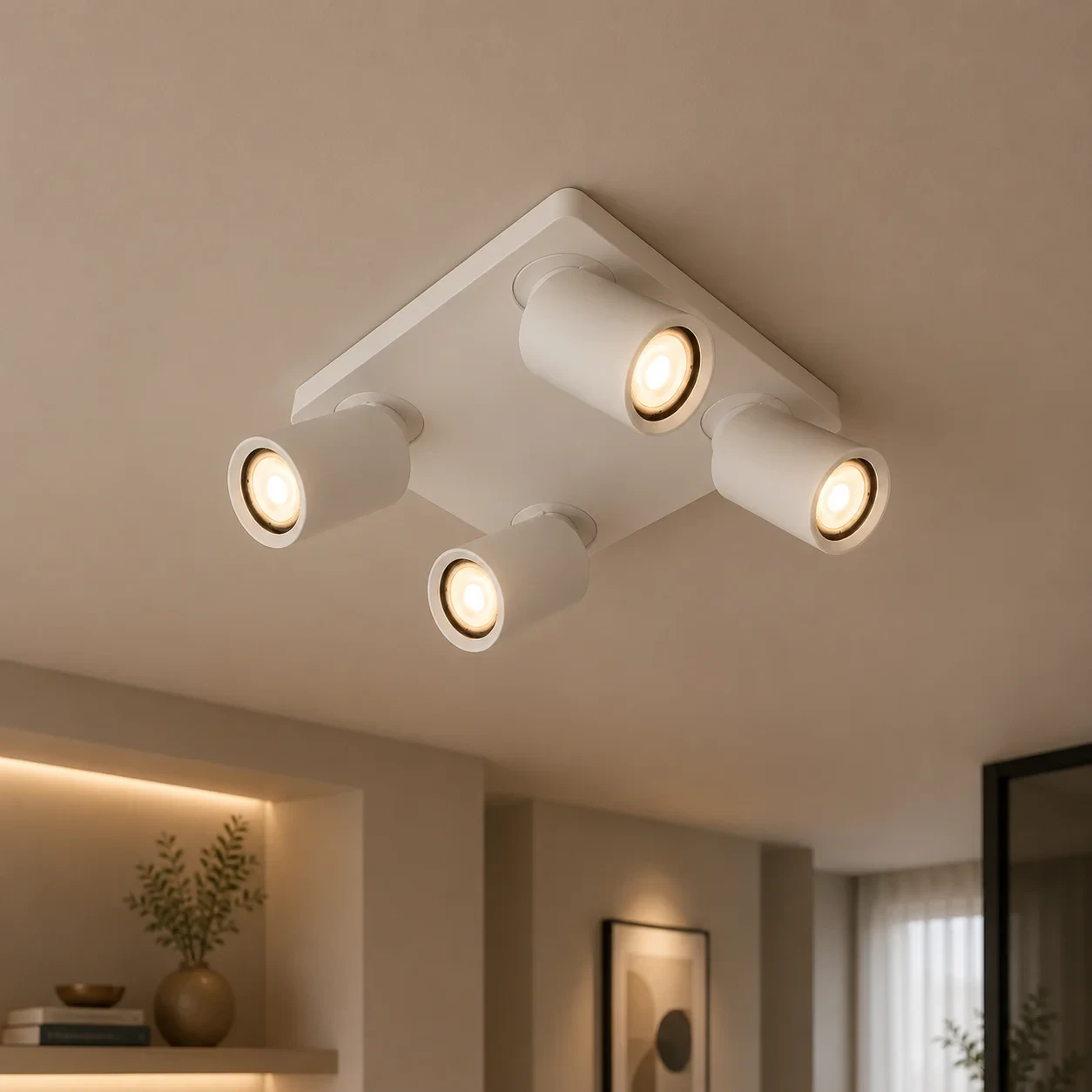 LED Plafondspot vierkant NOVA4 S, 4-Lichts, Kantelbaar, GU10, Wit