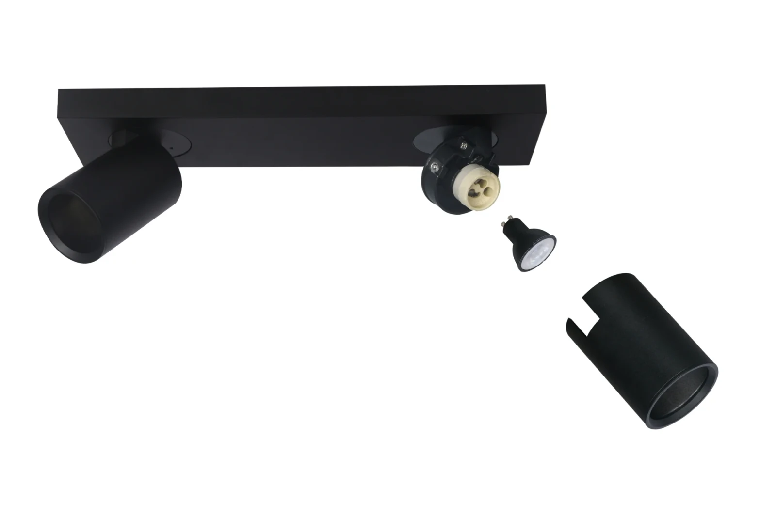Plafondspot NOVA2 S, Rechthoekig, 2-Lichts, Kantelbaar, GU10, Zwart