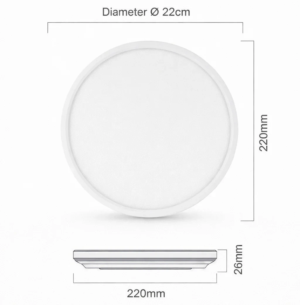 LED Plafondlamp, 15W, 1350 lumen, Ø22 cm, CCT 3000K-4000K-6500K, IP54, Wit
