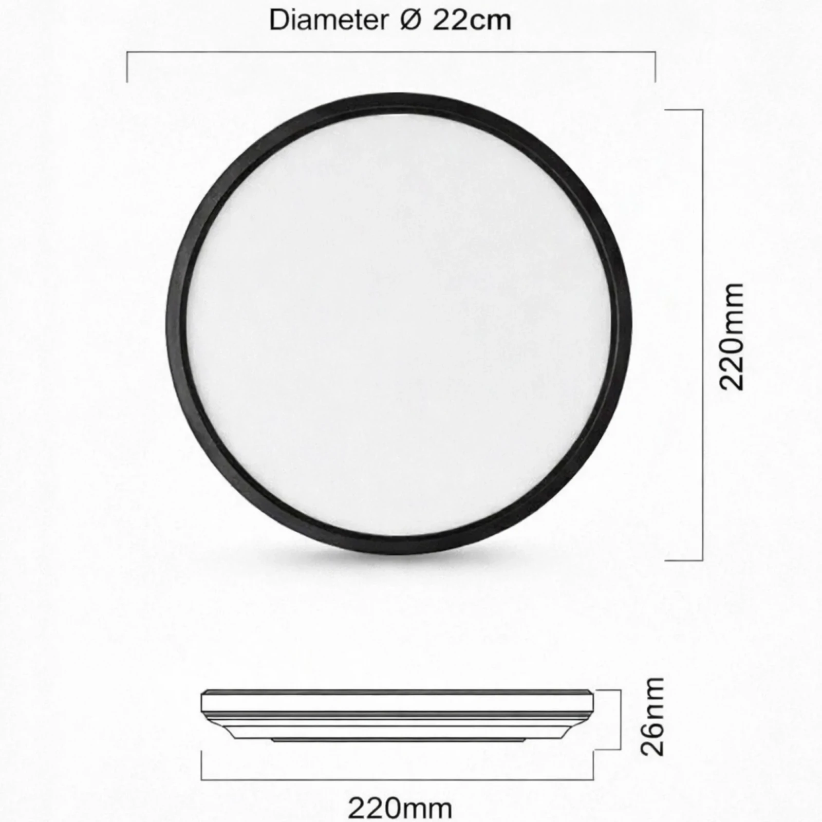 LED Plafondlamp, 15W, 1350 lumen, Ø22 cm, CCT 3000K-4000K-6500K, IP54, Zwart