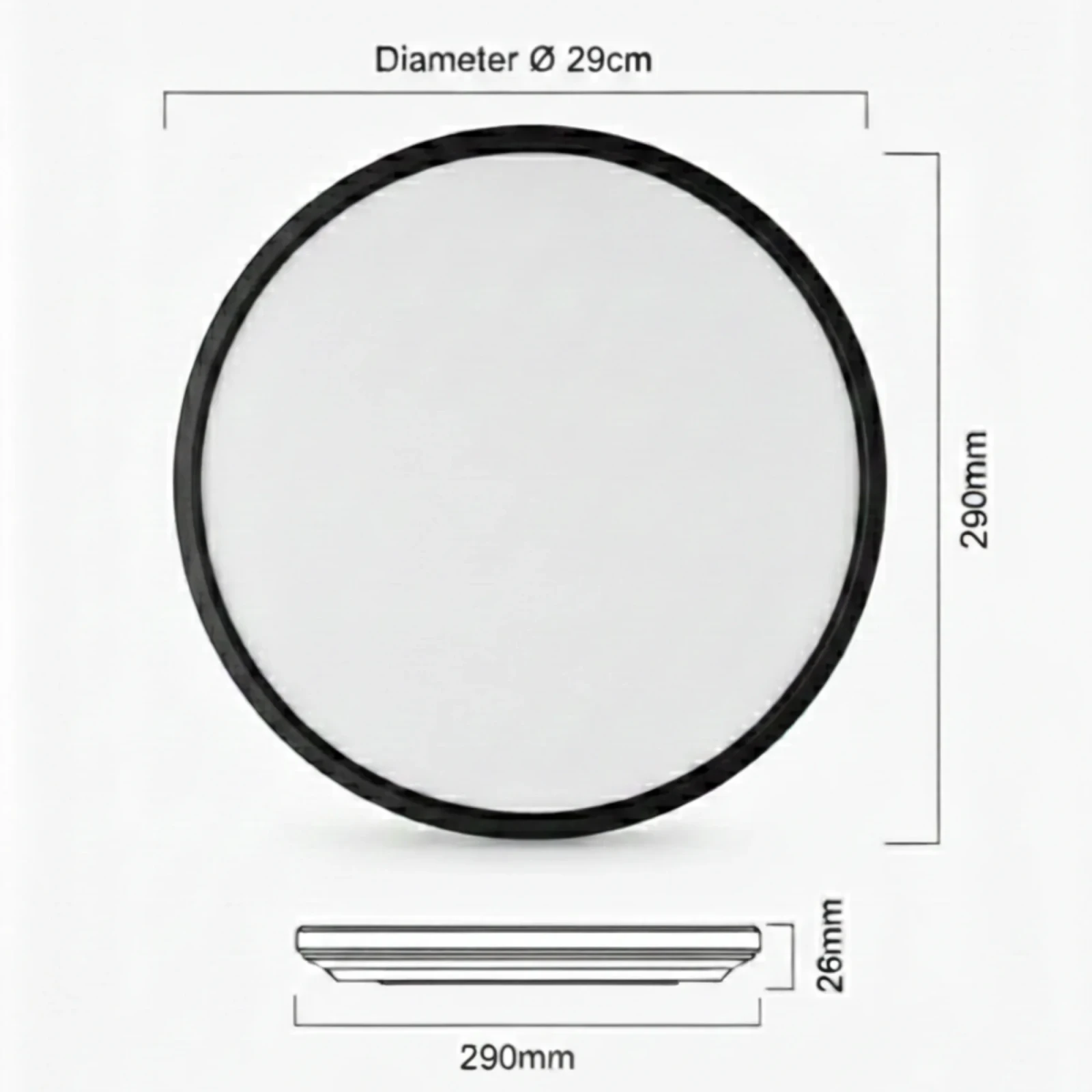 LED Plafondlamp, 22W, 1980 lumen, Ø29 cm, CCT 3000K-4000K-6500K, IP54, Zwart