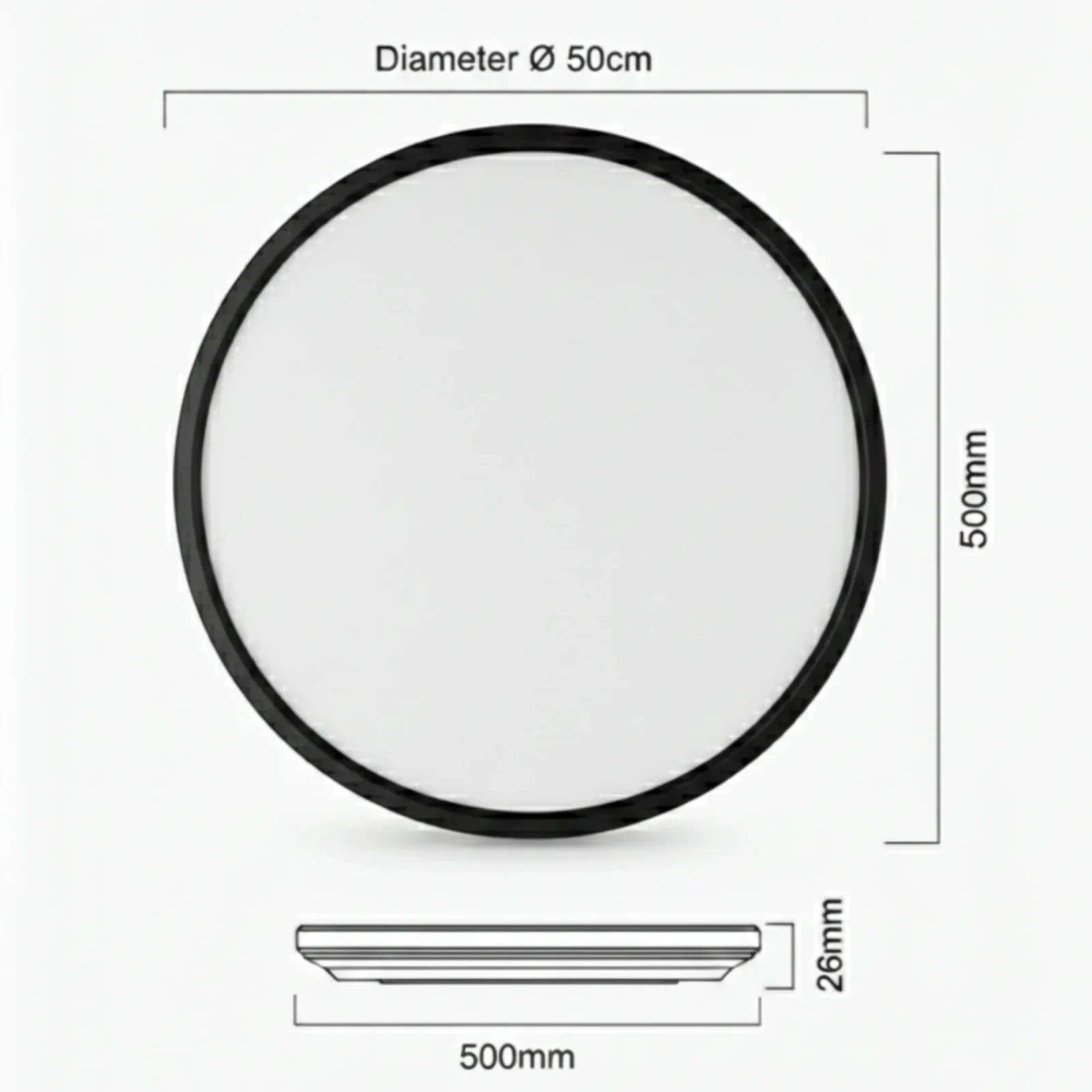 LED Plafondlamp, 48W, Ø50 cm, CCT 3000K-4000K-6500K, IP54, Zwart