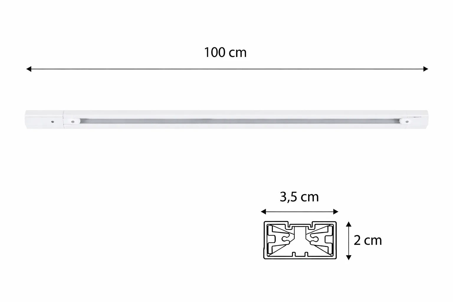 1-fase spanningsrail, 1000mm, Wit