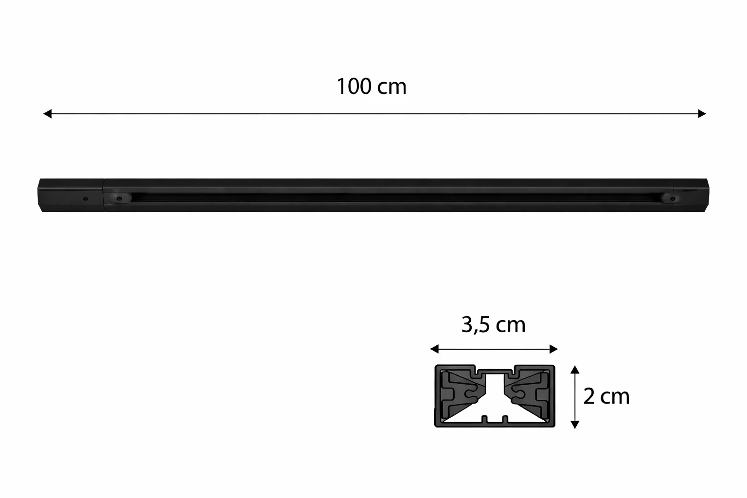 1-fase spanningsrail, 1000mm, Zwart
