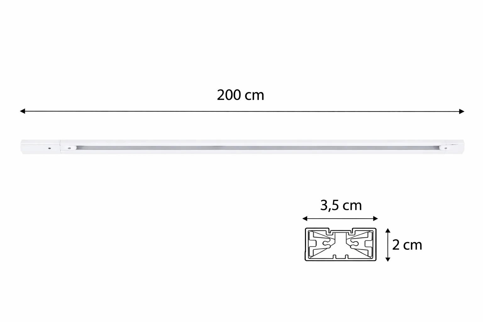 1-fase spanningsrail, 2000mm, Wit
