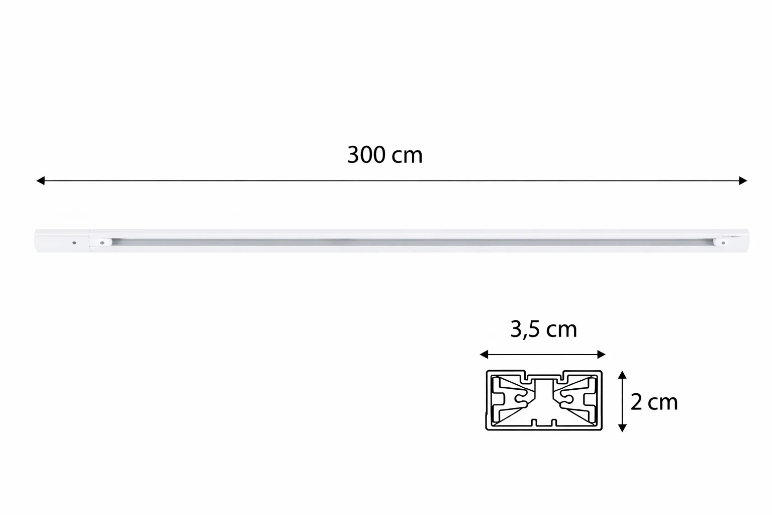 1-fase spanningsrail, 3000mm, Wit