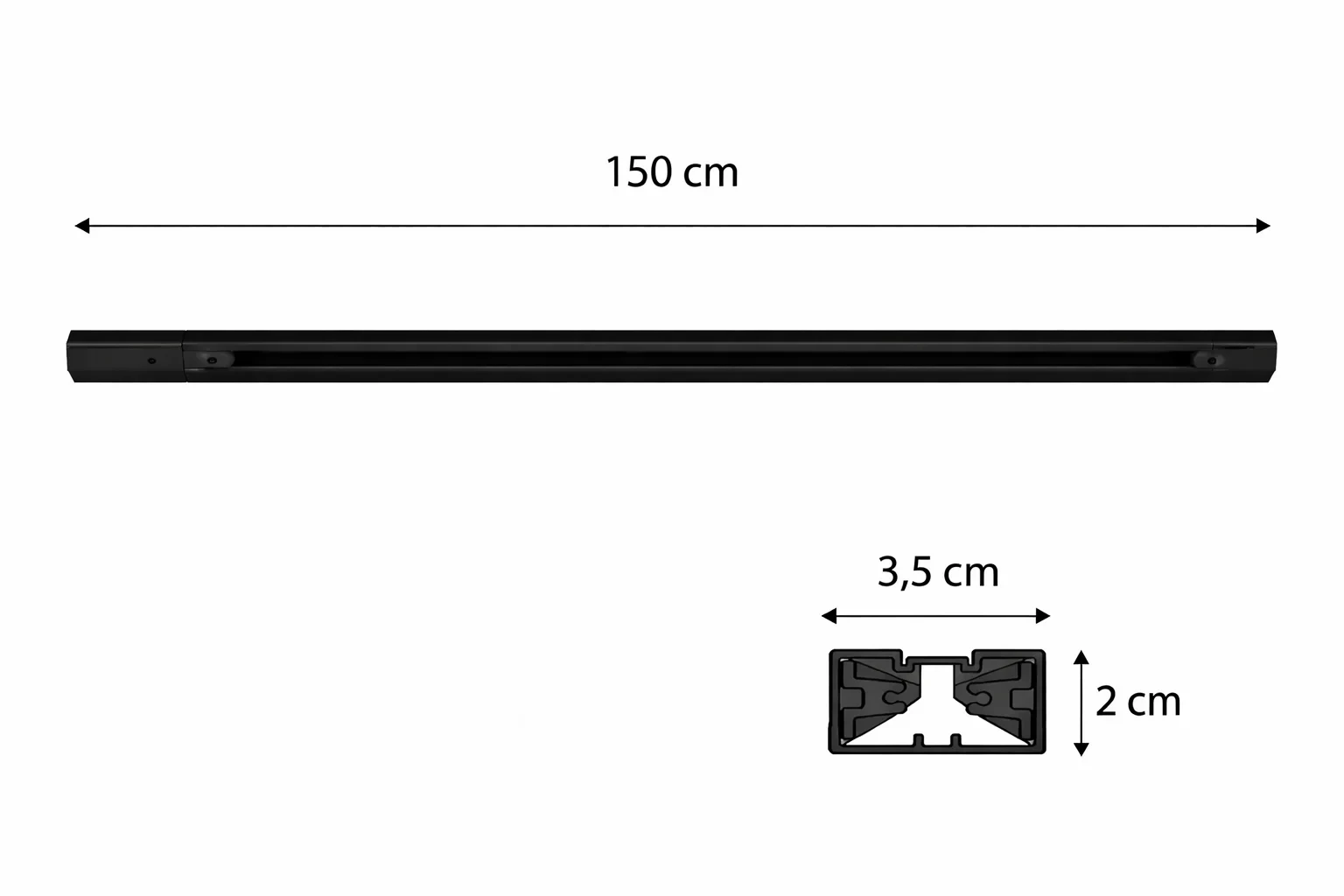 1-fase spanningsrail, 1500mm, Zwart
