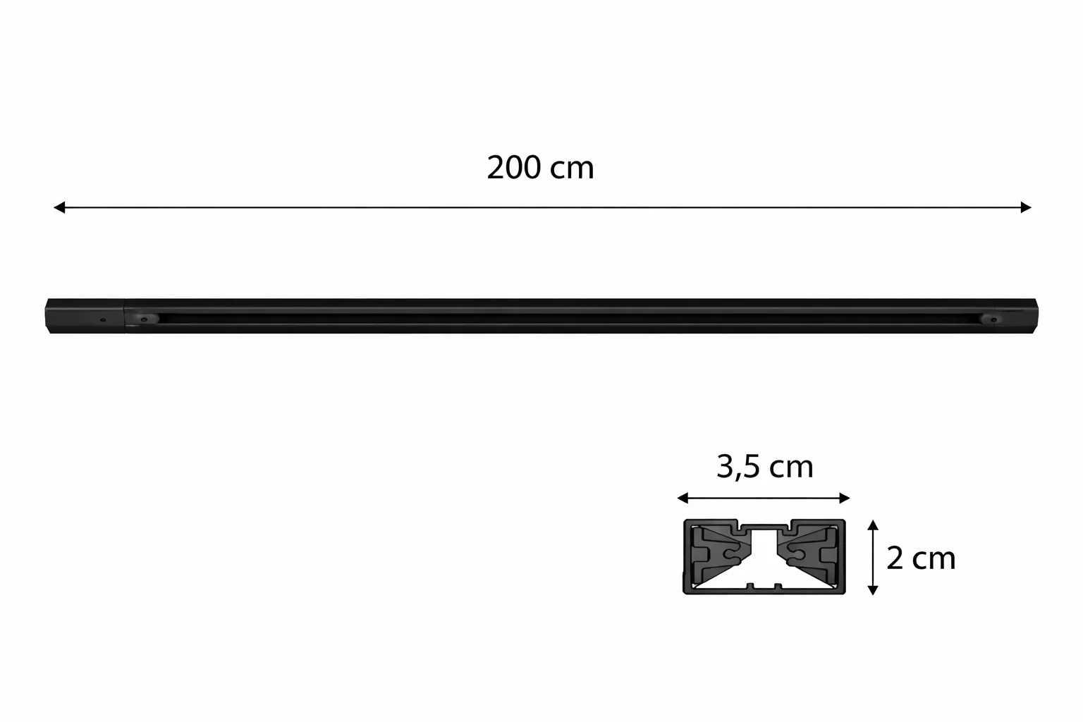 1-fase spanningsrail, 2000mm, Zwart