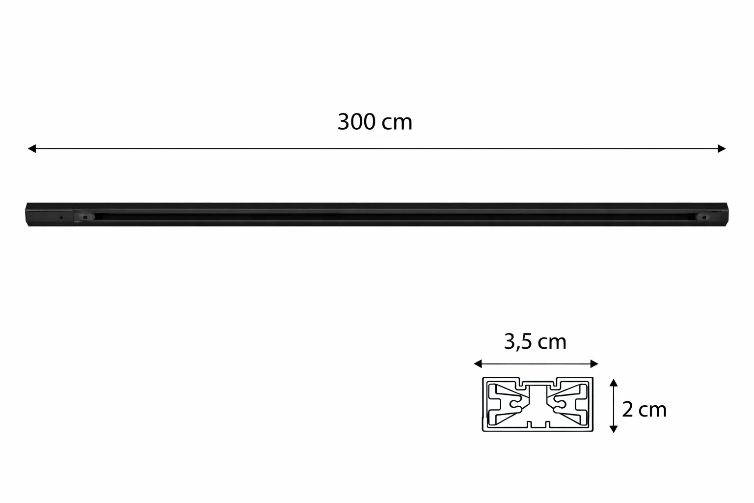 1-fase spanningsrail, 3000mm, Zwart