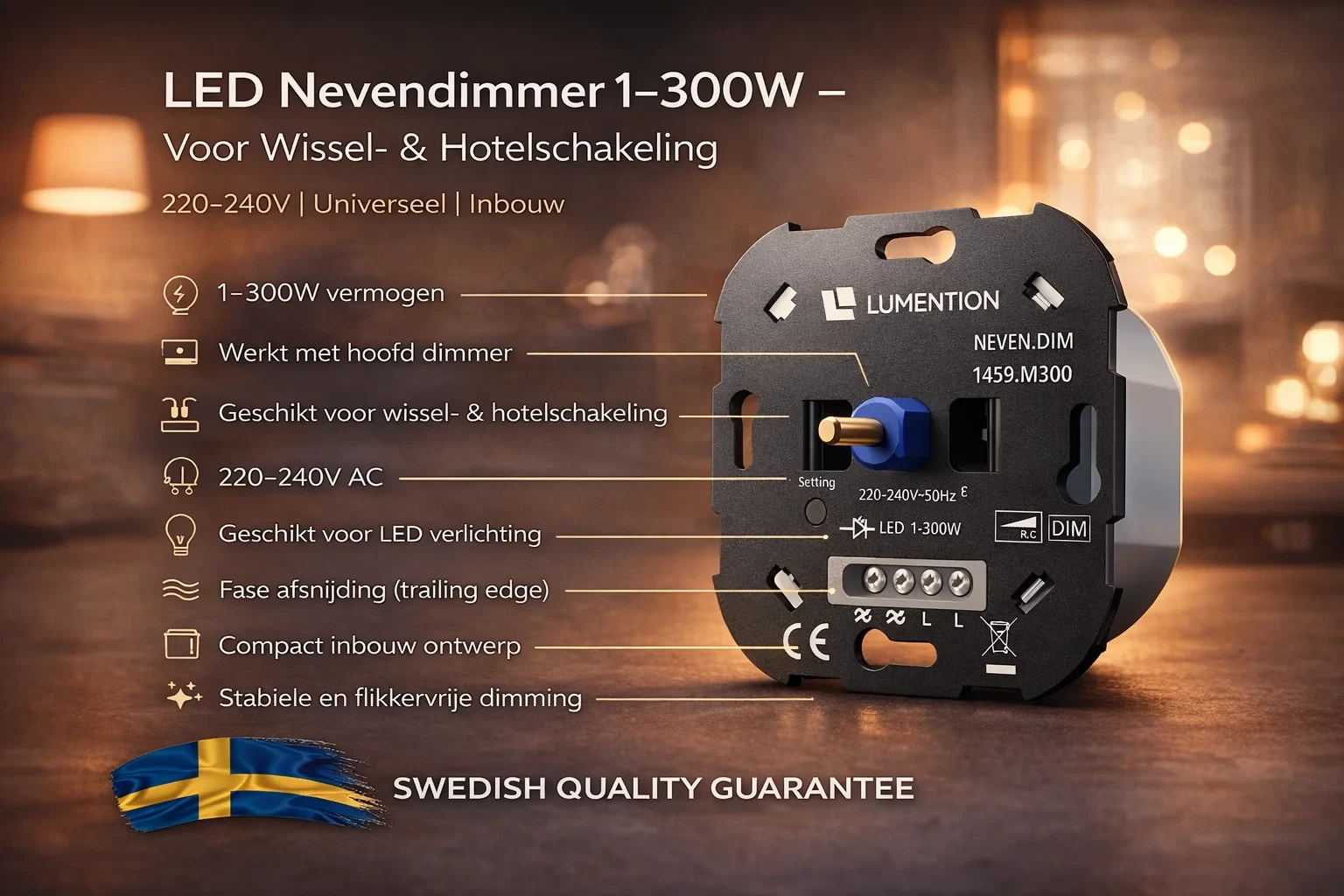 LED Nevendimmer, 1–300W, 220–240V, Fase Afsnijding