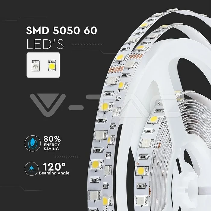 LED Strip 5 meter, 10.8W/m, 6400K Helder wit, IP20, 12V