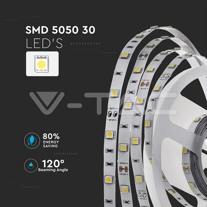 LED Strip 5 meter, 6400K Helder wit, IP20, 12V