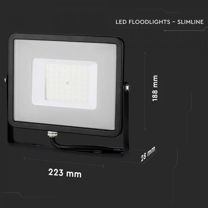LED Breedstraler, 50W, 3000K Warm Wit, 4000lm, IP65, Zwart