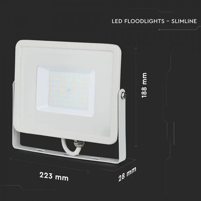 LED Breedstraler, 50W, 3000K Warm Wit, 4000lm, IP65, Wit