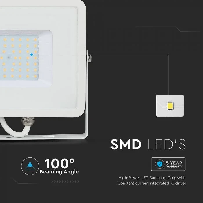 LED Breedstraler, 50W, 3000K Warm Wit, 4000lm, IP65, Wit