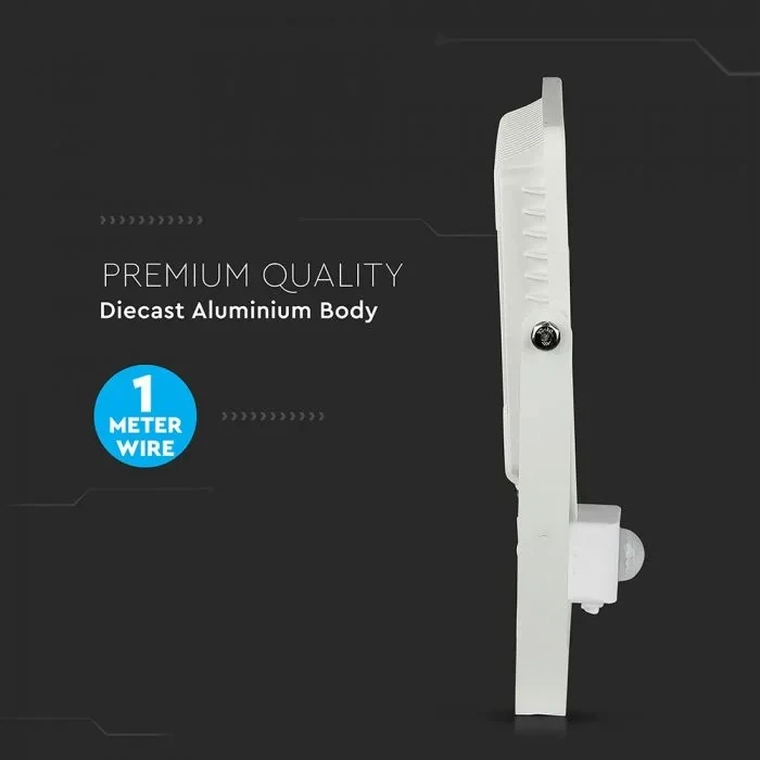 LED Breedstraler, 50W, SMD, PIR Sensor, Samsung LED Chip, 6400K, Witte Behuizing