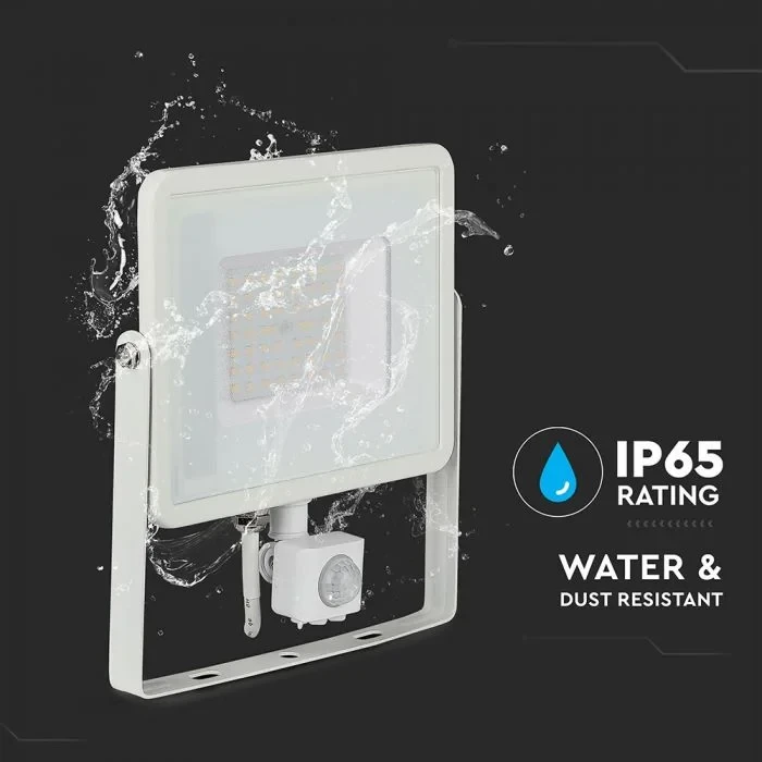 LED Breedstraler, 50W, SMD, PIR Sensor, Samsung LED Chip, 6400K, Witte Behuizing